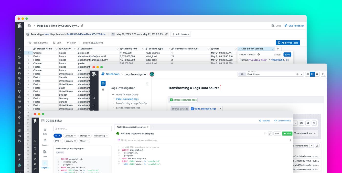 Explore your data with Sheets, DDSQL Editor, and Notebooks for advanced analysis in Datadog Explore your data with Sheets, DDSQL Editor, and Notebooks for advanced analysis in Datadog