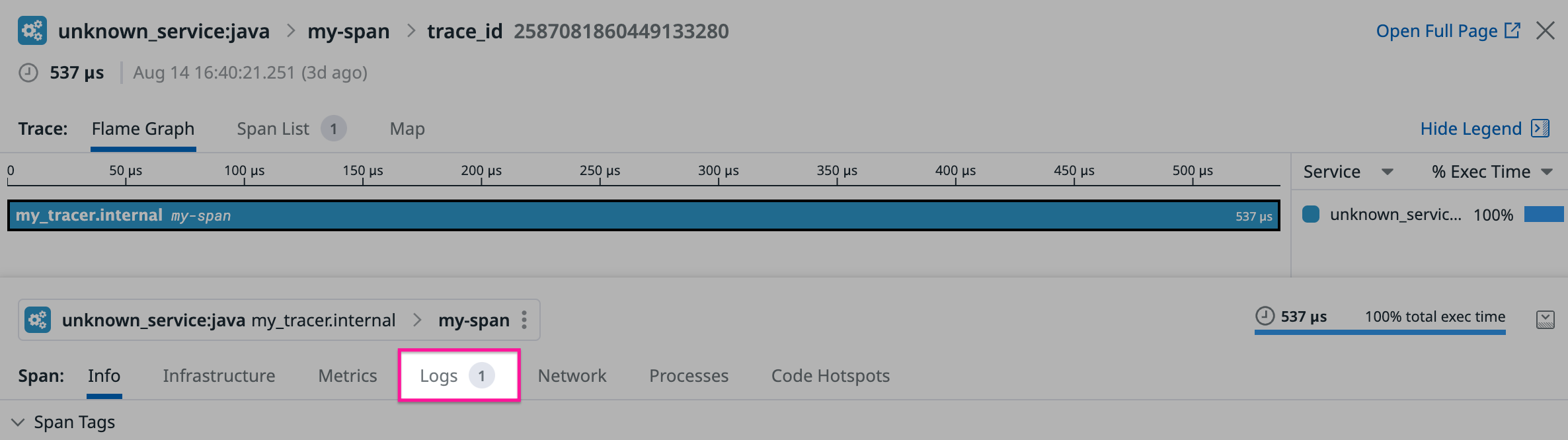 log correlated in otel trace