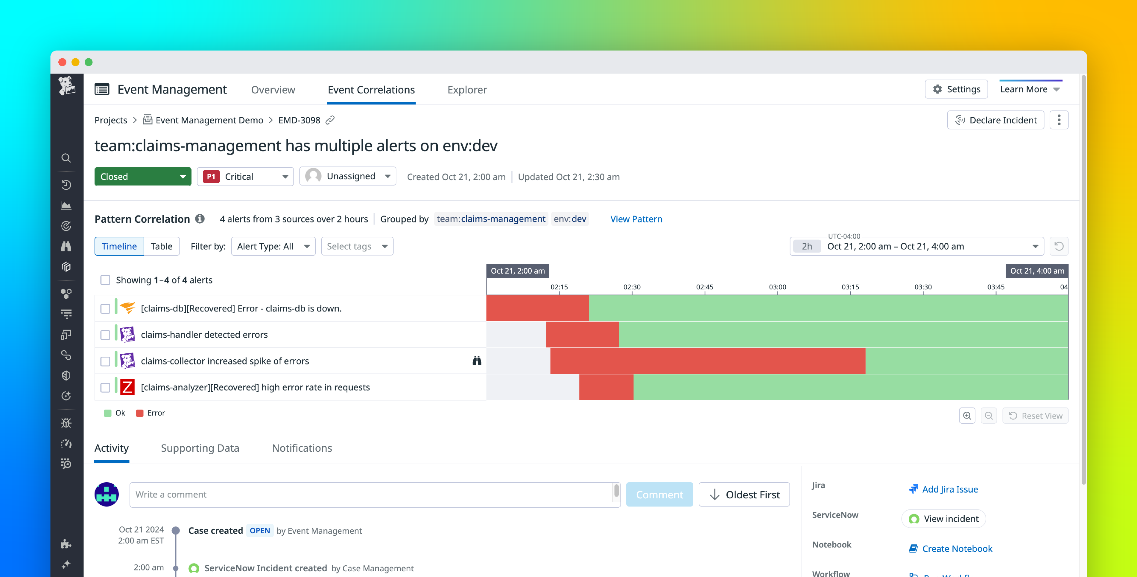 Automatically group events and reduce noise with AI-powered Intelligent Correlation