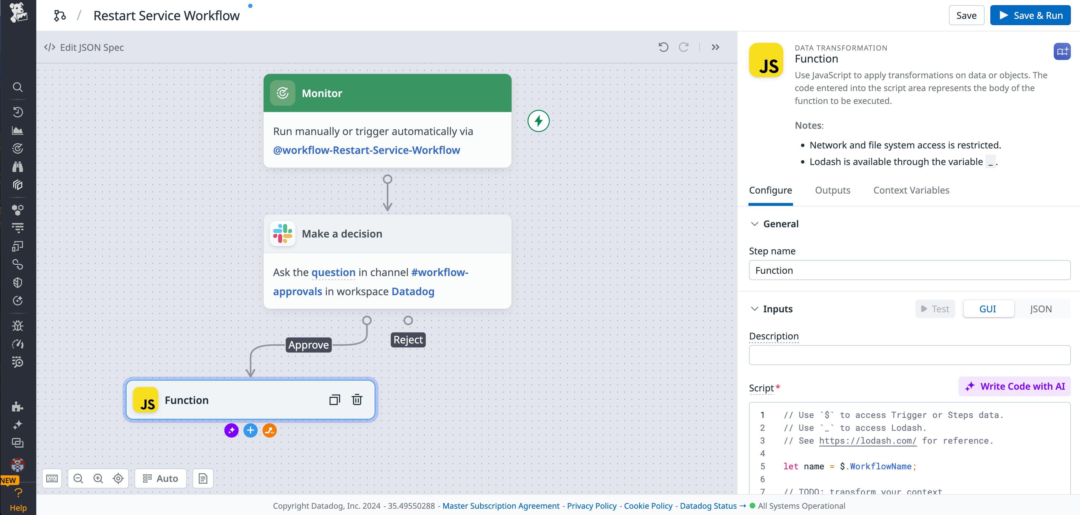 Using the AI assistant to write JS code.