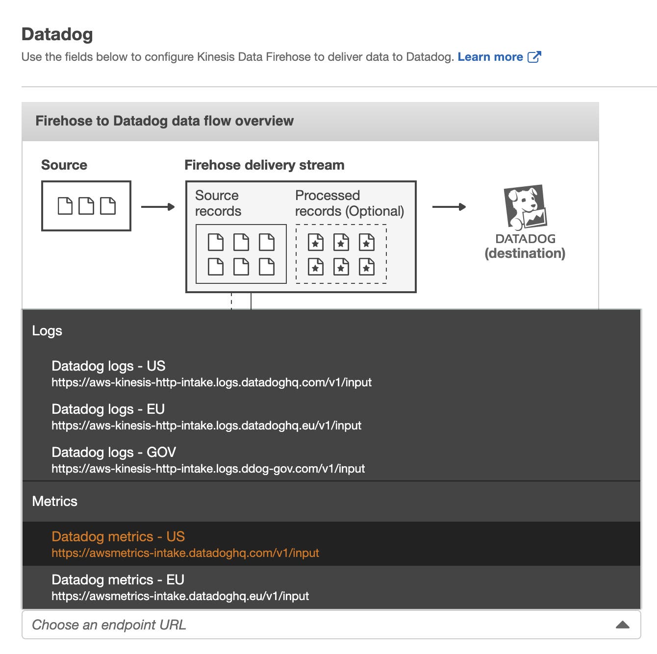 Kinesis Data Firehose のコンフィギュレーションページ Kinesis Data Firehose のコンフィギュレーションページ