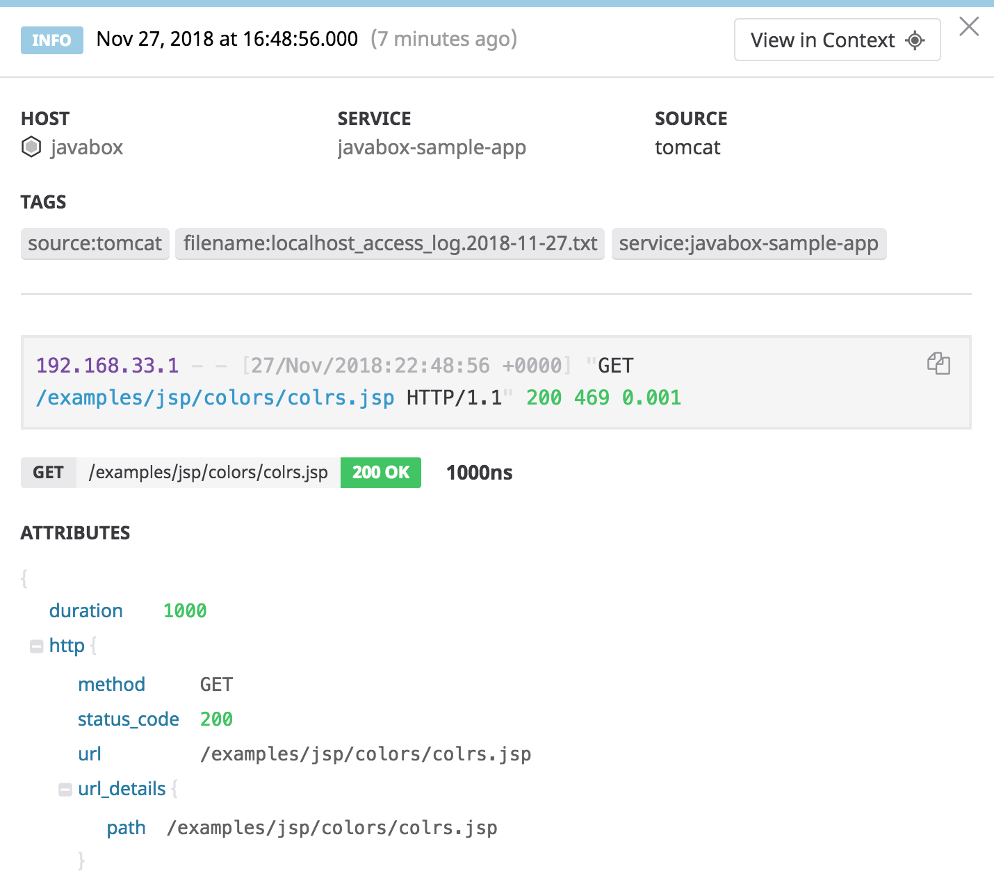 Tomcat log with new duration attribute