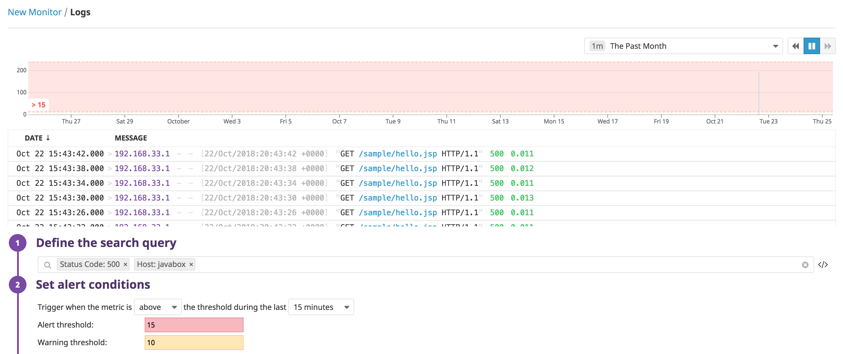 Create and alert for Tomcat logs