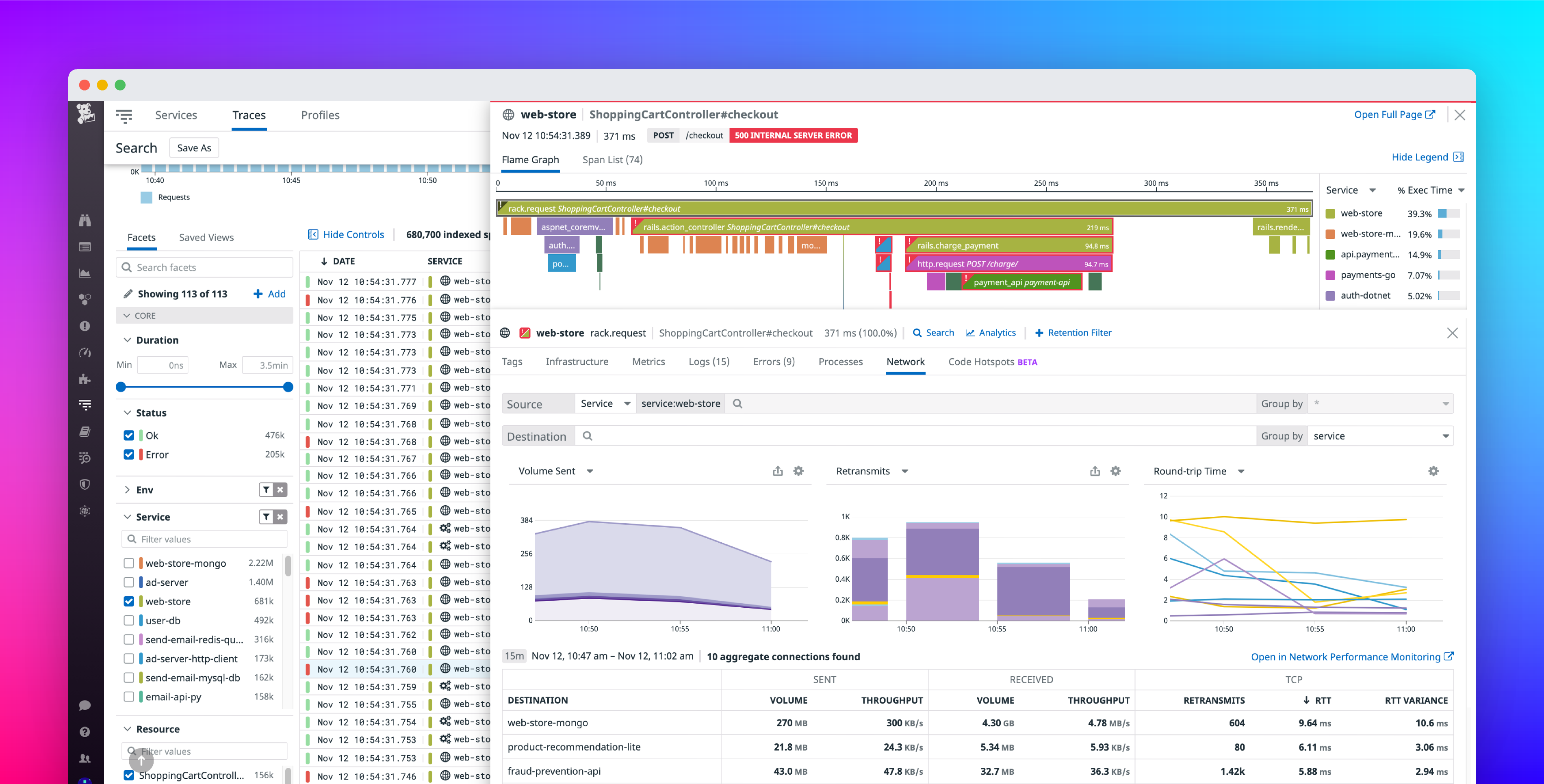 Debug application issues with APM and Cloud Network Monitoring