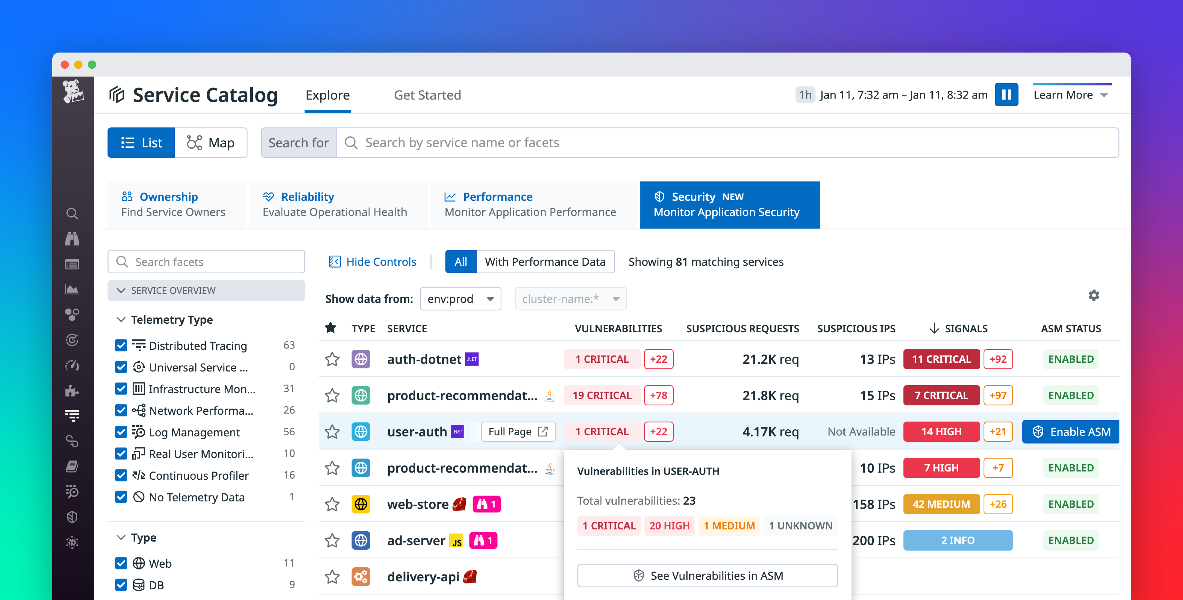 Gain visibility into risks, vulnerabilities, and attacks with APM Security View
