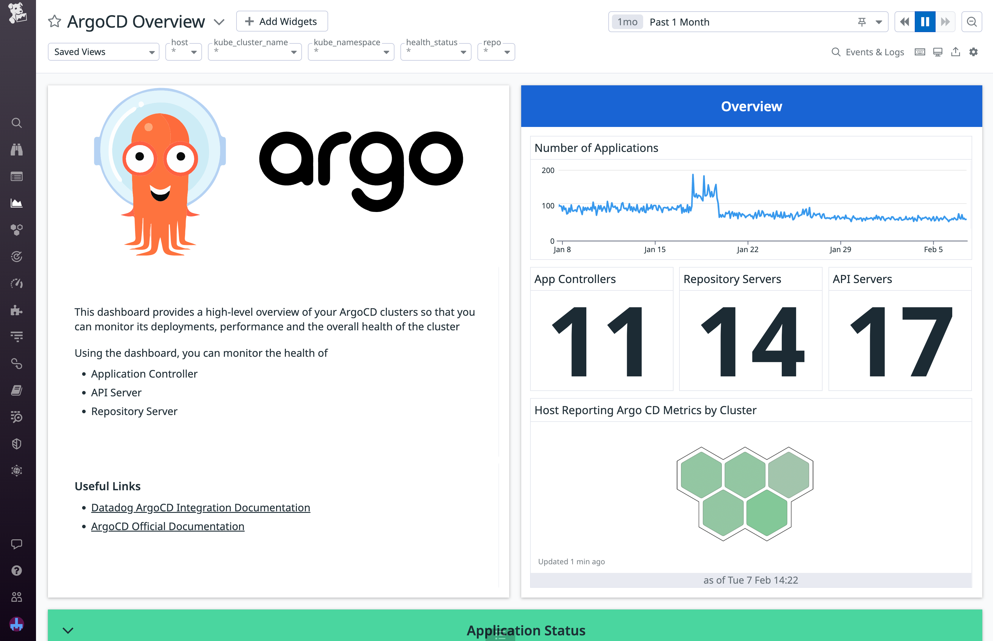 Gain visibility into your ArgoCD clusters with Datadog's OOTB dashboard.