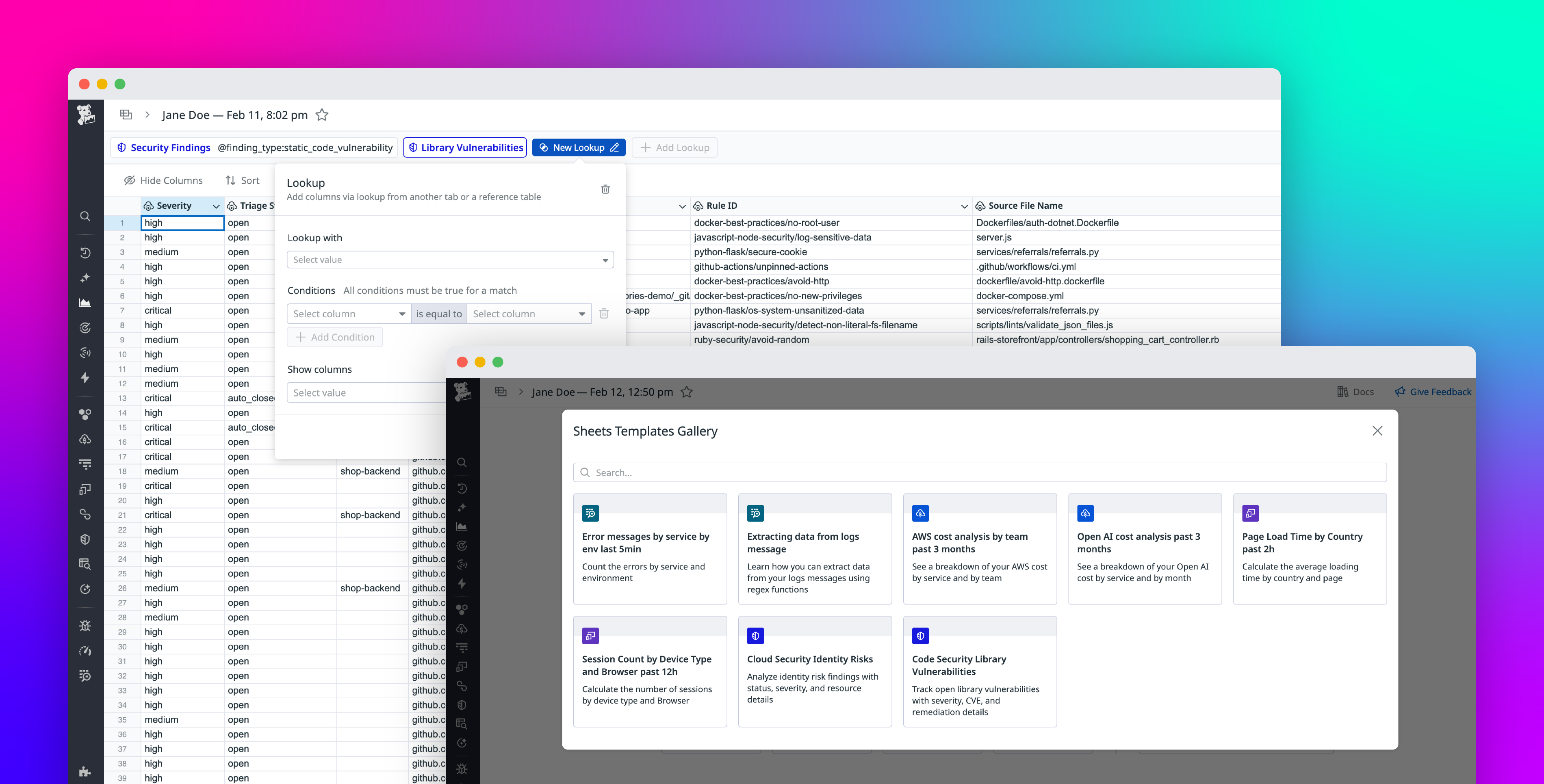 Generate audit-ready vulnerability and compliance reports with Datadog Sheets