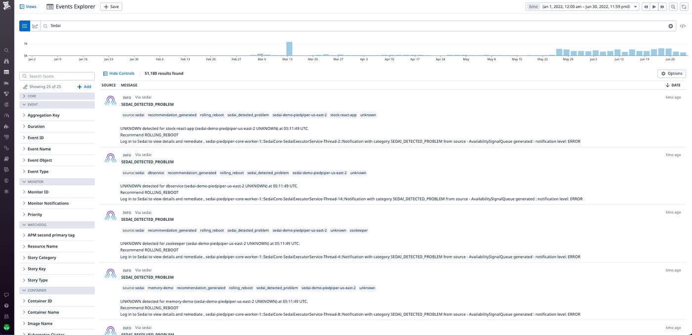 View infrastructure metrics being sent to Sedai alongside Datadog events that signal Sedai's automated optimization actions View infrastructure metrics being sent to Sedai alongside Datadog events that signal Sedai's automated optimization actions