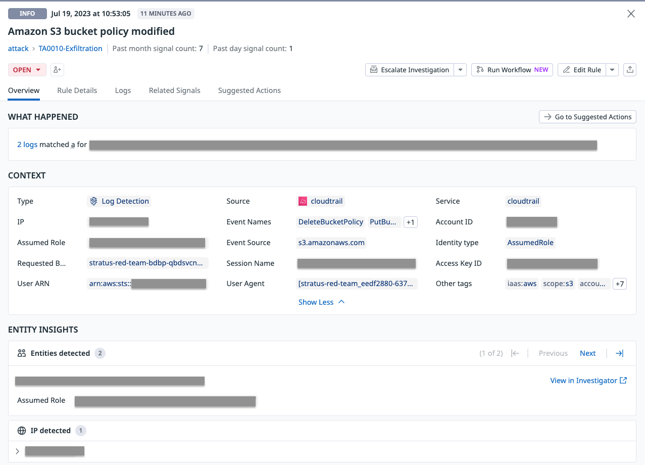 Amazon S3 bucket policy modified detection rule