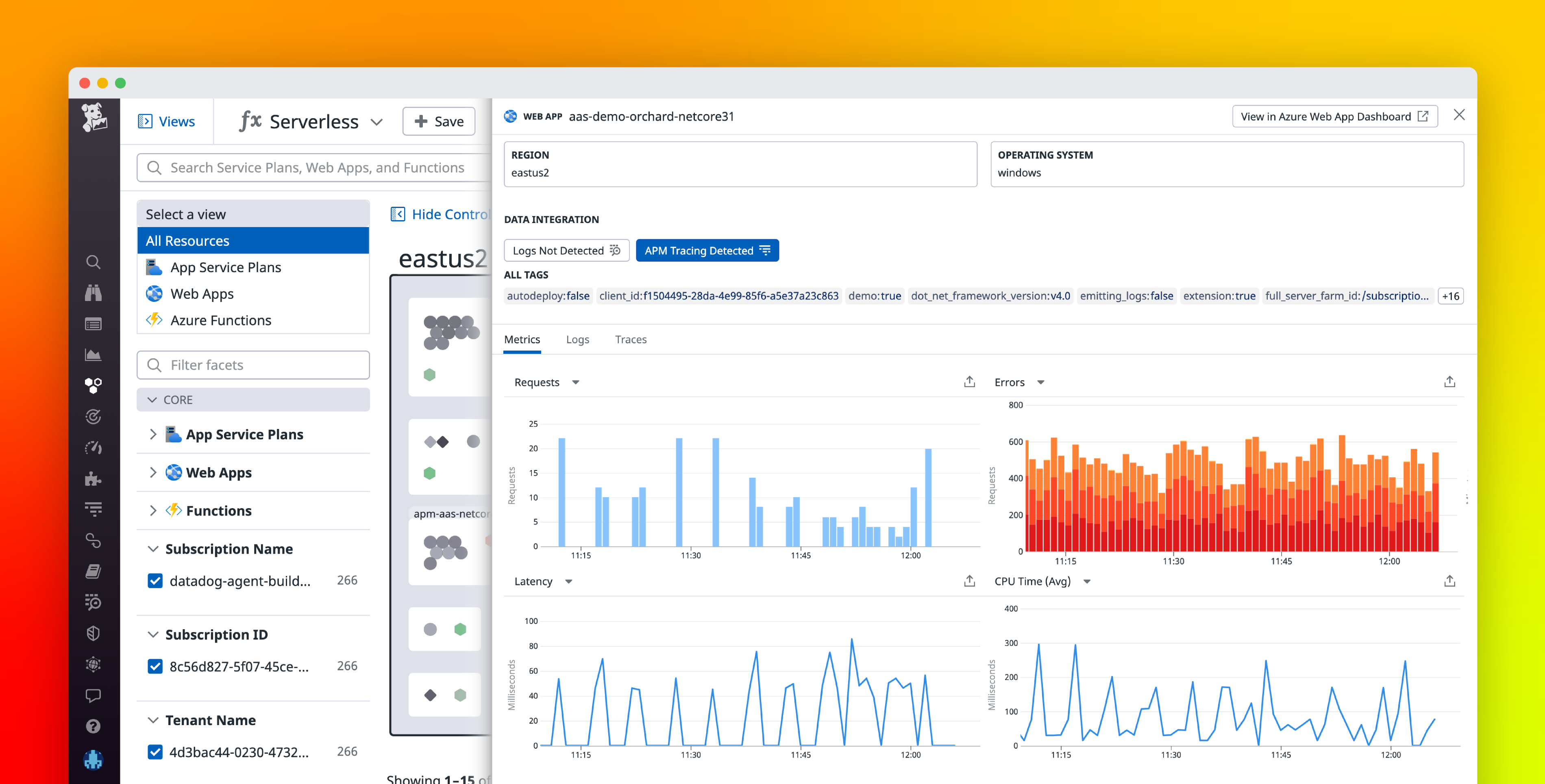 Explore Azure App Service with the Datadog Serverless view