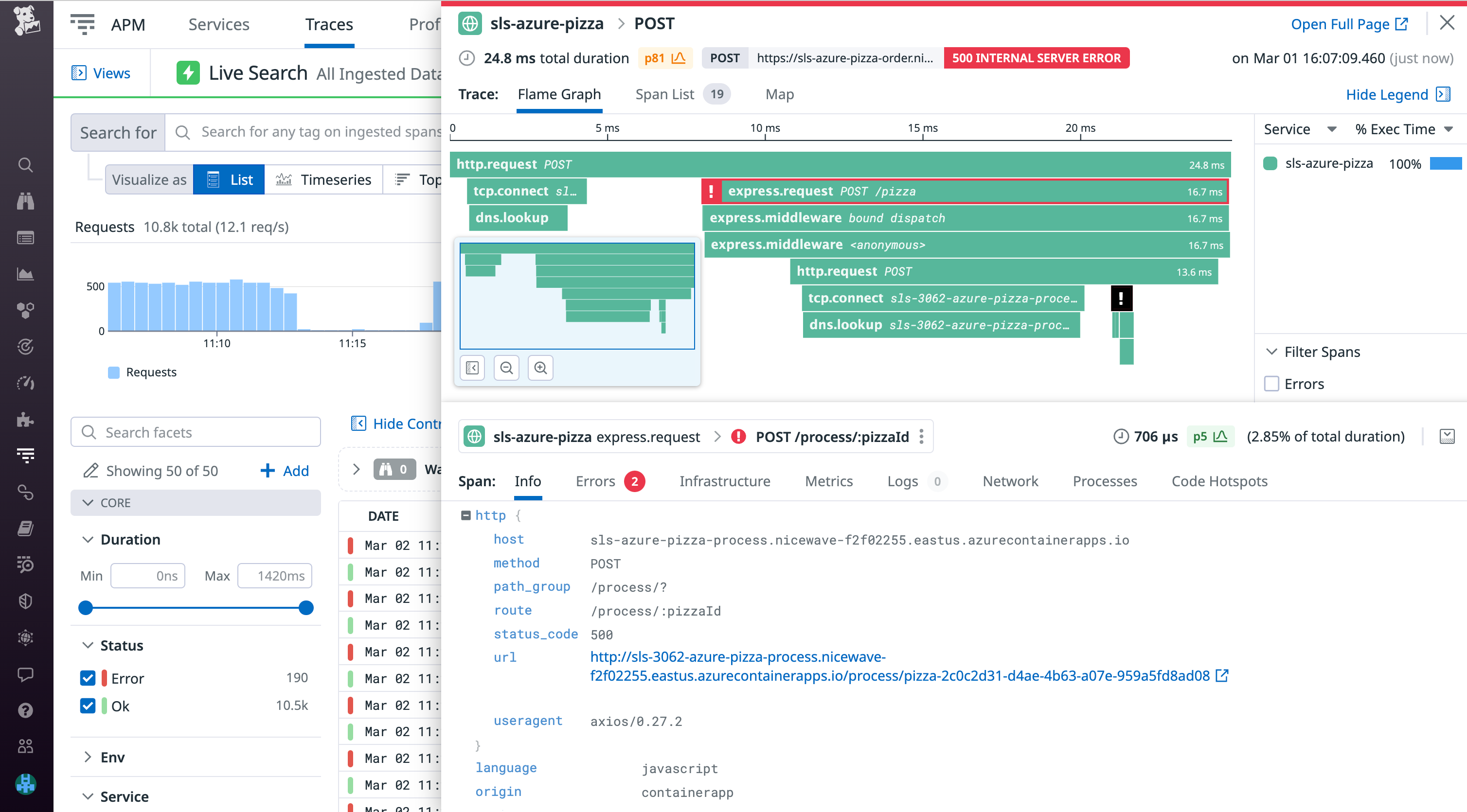 View your Container Apps traces in Datadog APM.