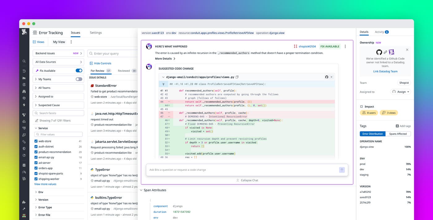 Automatically identify issues and generate fixes with Bits AI Dev Automatically identify issues and generate fixes with Bits AI Dev
