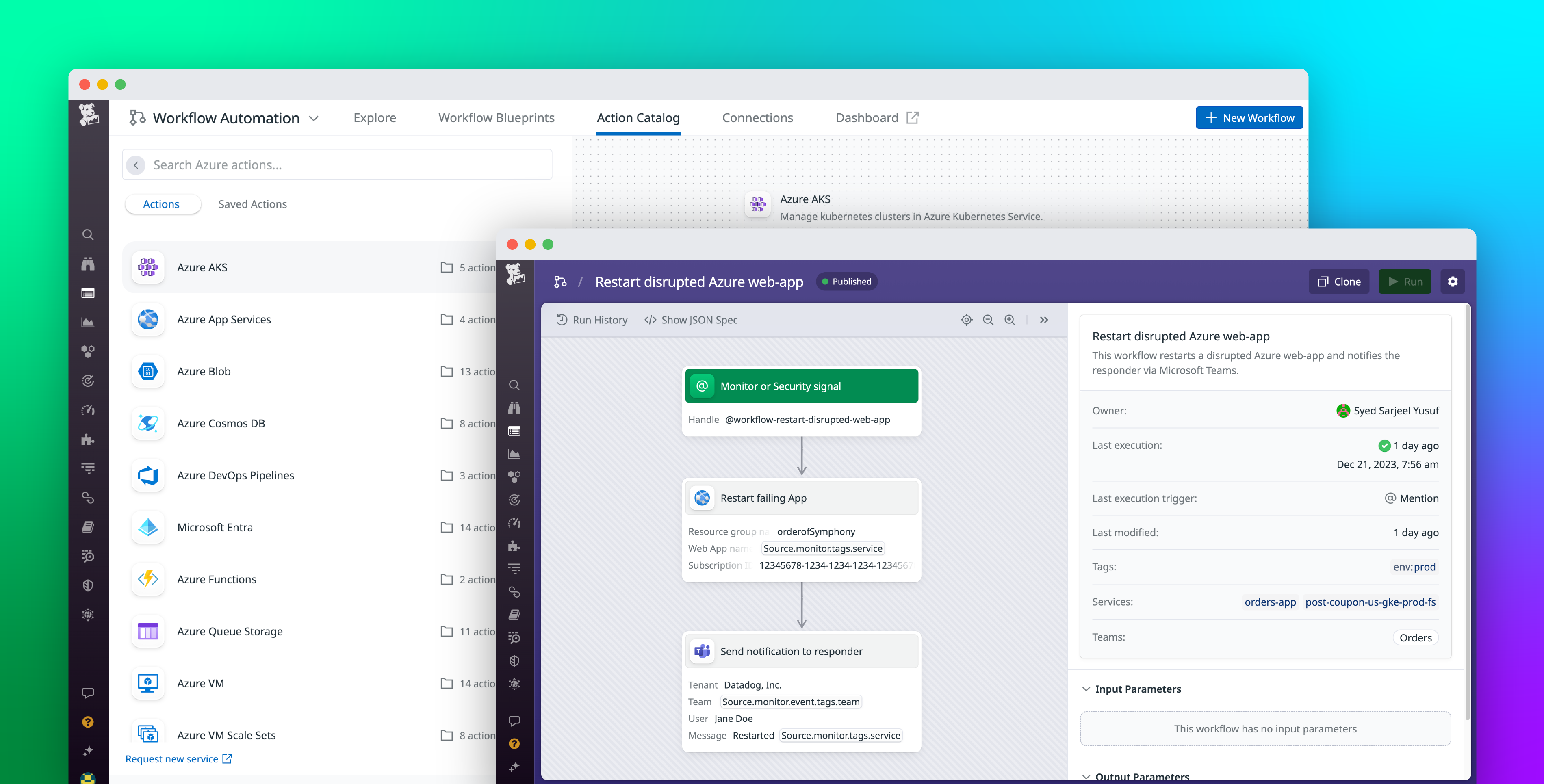 Quickly remediate issues in your Azure applications with Datadog Workflow Automation