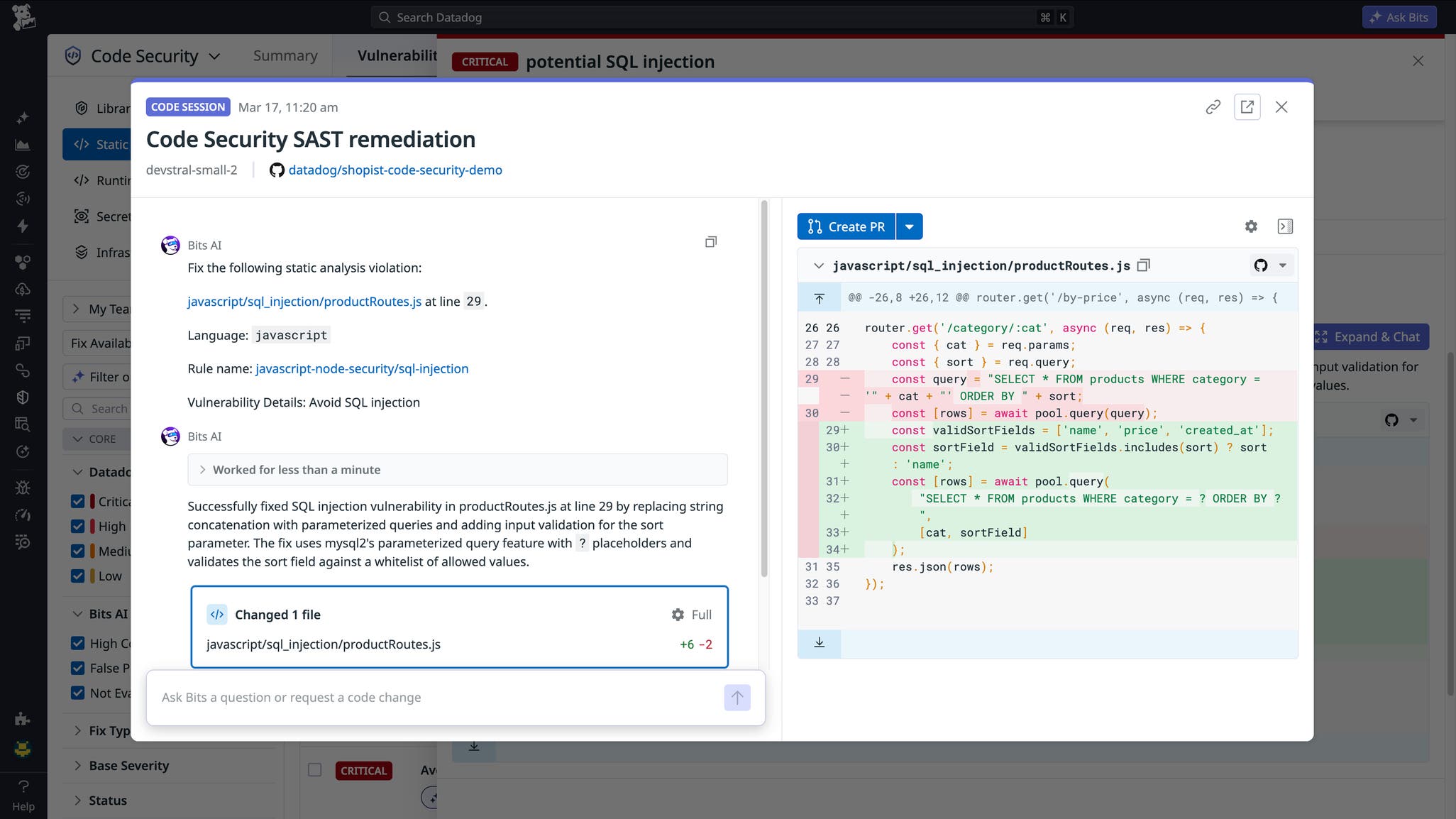 Code Rum Introducing Bits AI Dev Agent for Code Security | Datadog