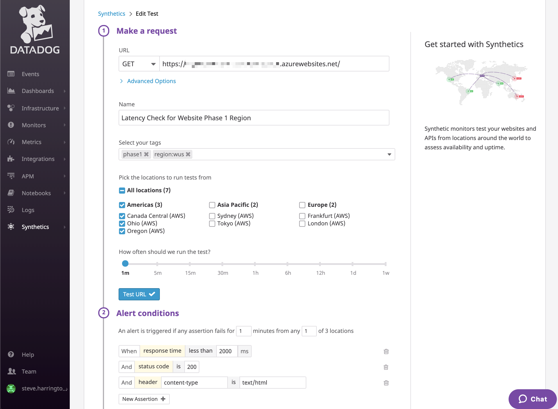 Use Datadog's synthentics monitor to create API tests