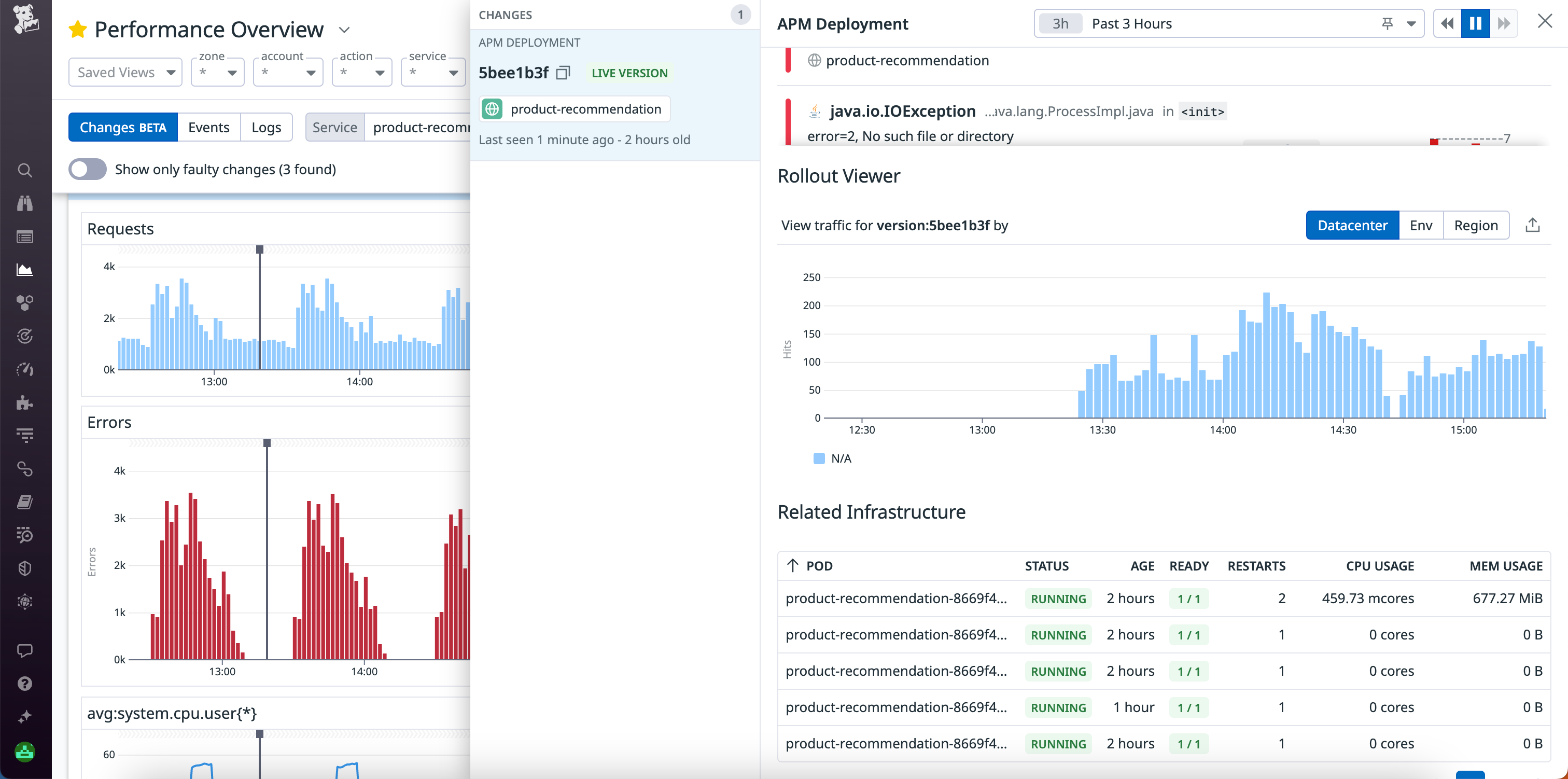 For services deployed on Kubernetes, you can identify such as excessive pod restarts on the change analysis page.