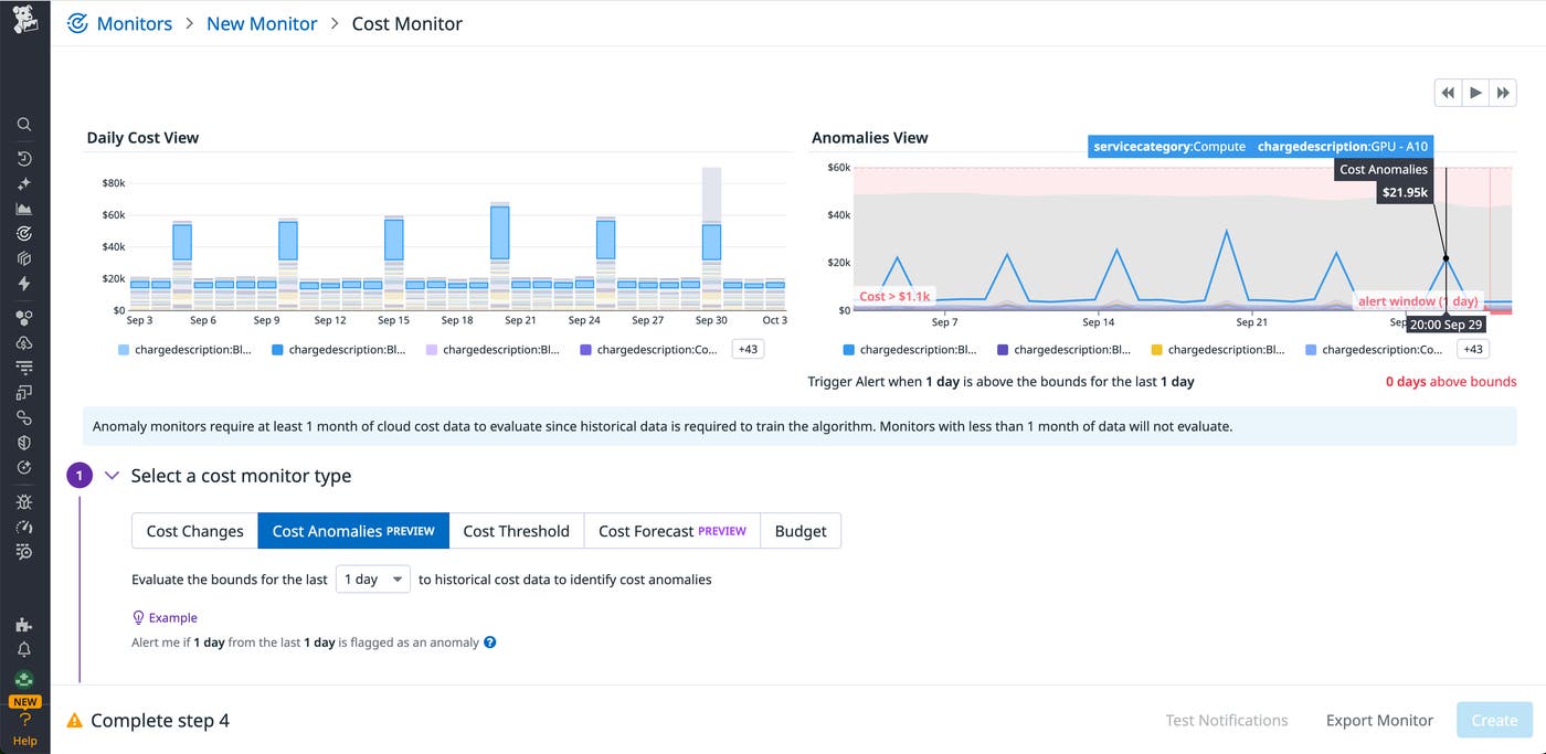 Screenshot of a Datadog cost monitor that is configured to detect cost anomalies for OCI resources. Screenshot of a Datadog cost monitor that is configured to detect cost anomalies for OCI resources.