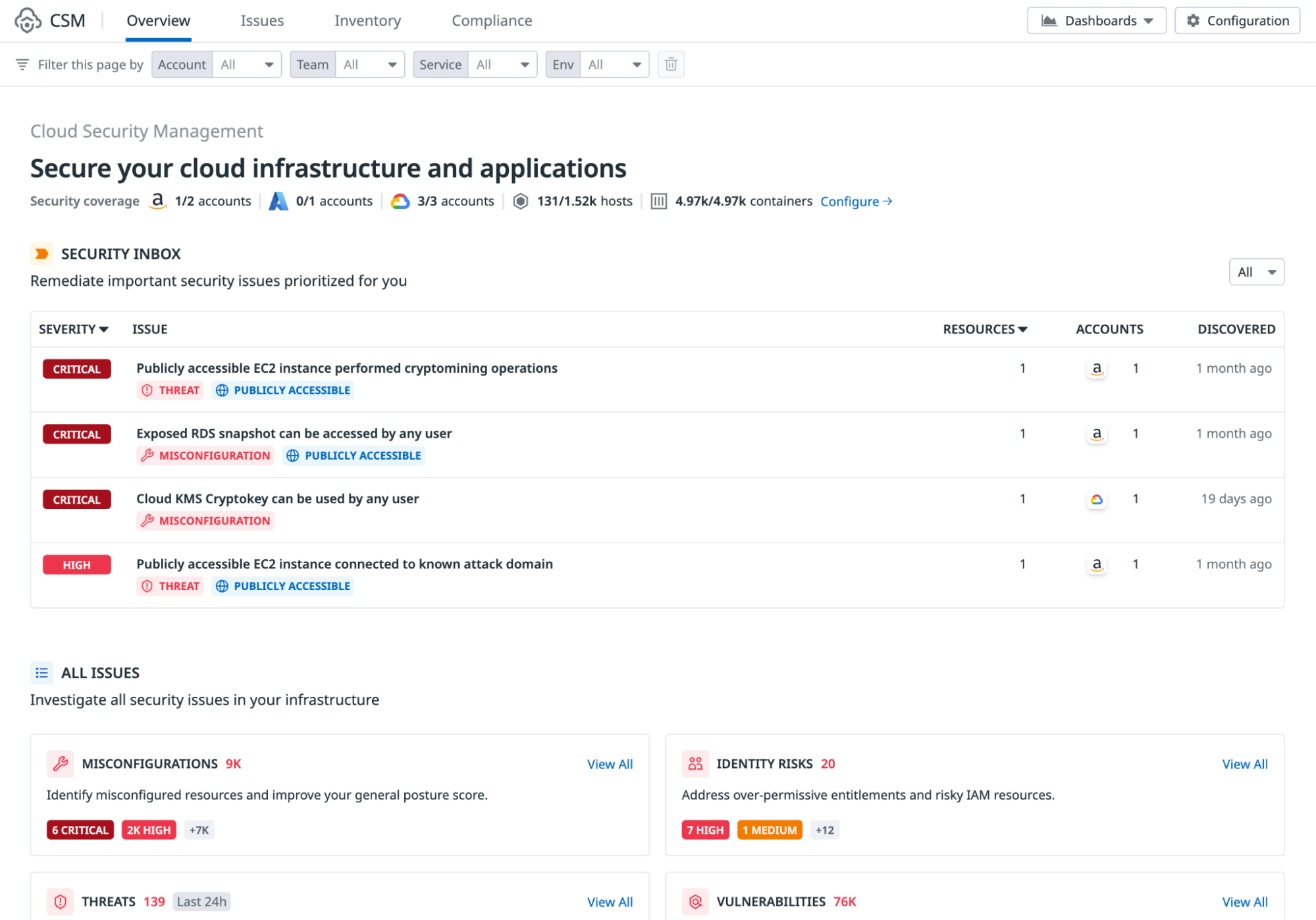 Review security posture with the Cloud Security Overview page.