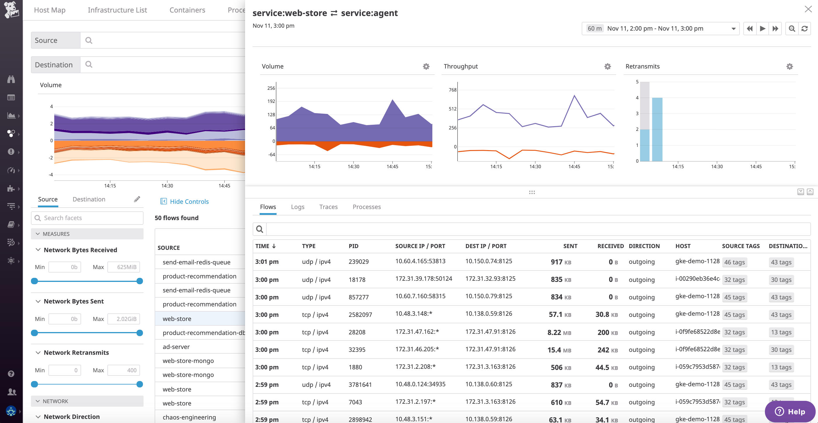 Dig into logs or request traces for any component or service for network-level troubleshooting.