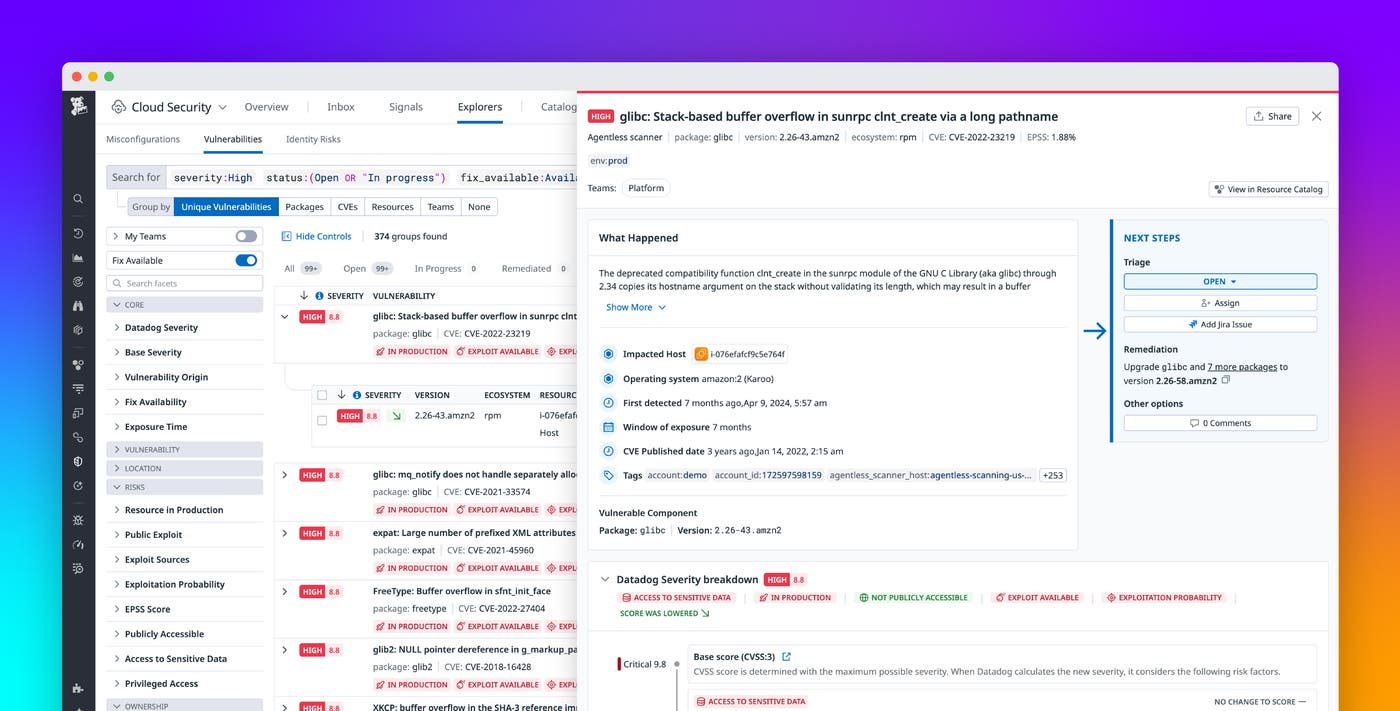 Detect, prioritize, and fix exploitable infrastructure vulnerabilities with Datadog Cloud Security Detect, prioritize, and fix exploitable infrastructure vulnerabilities with Datadog Cloud Security