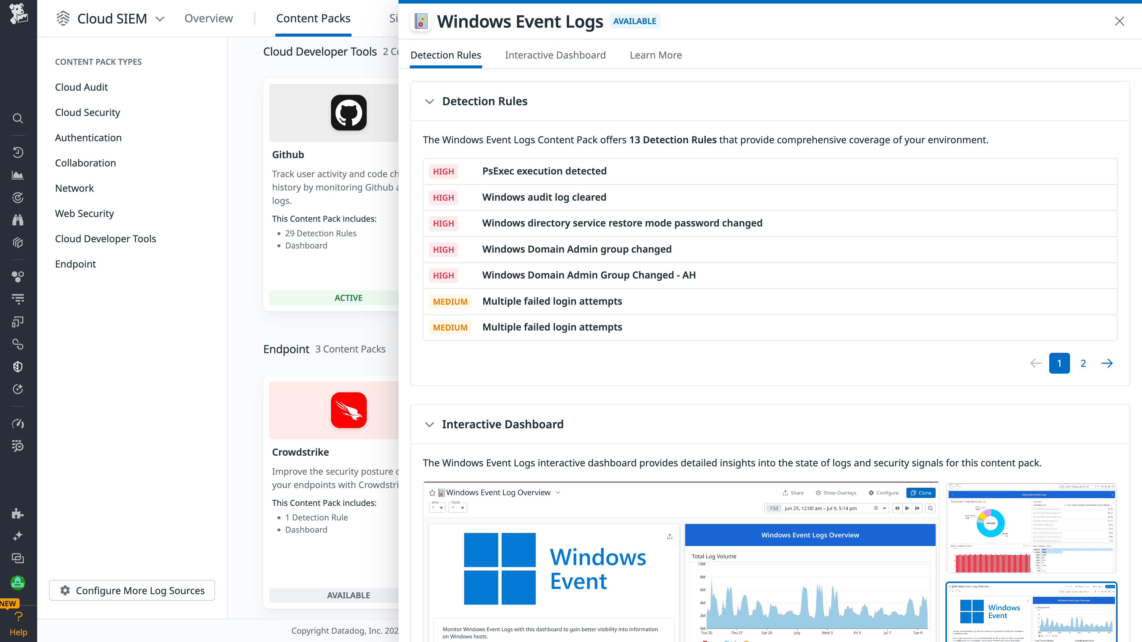 Windows event logs Content Pack