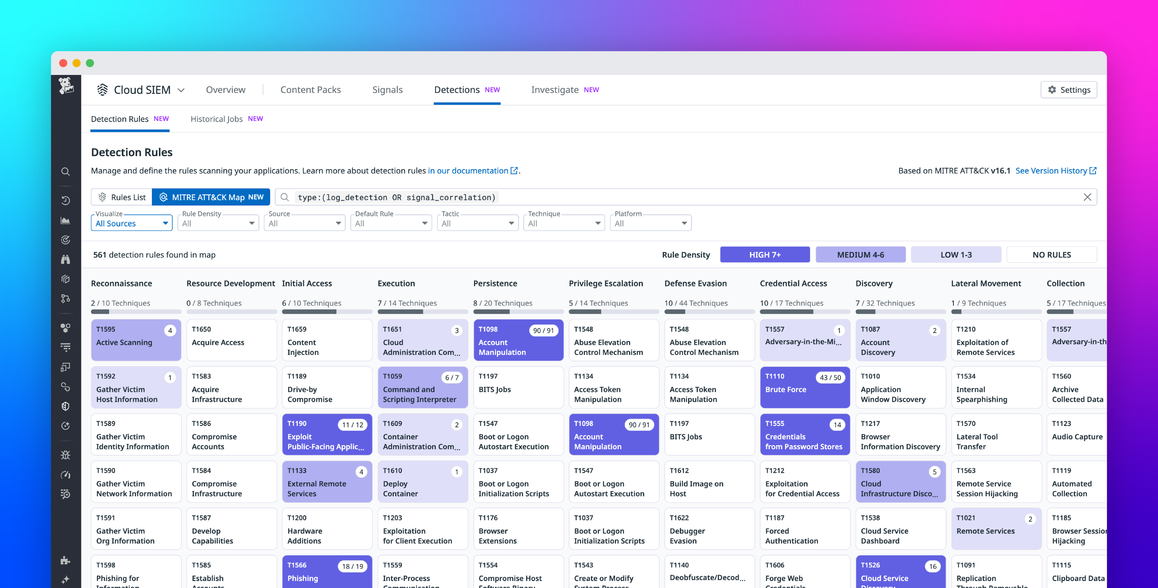 Identify gaps to strengthen detection coverage with the Datadog Cloud SIEM MITRE ATT&CK Map