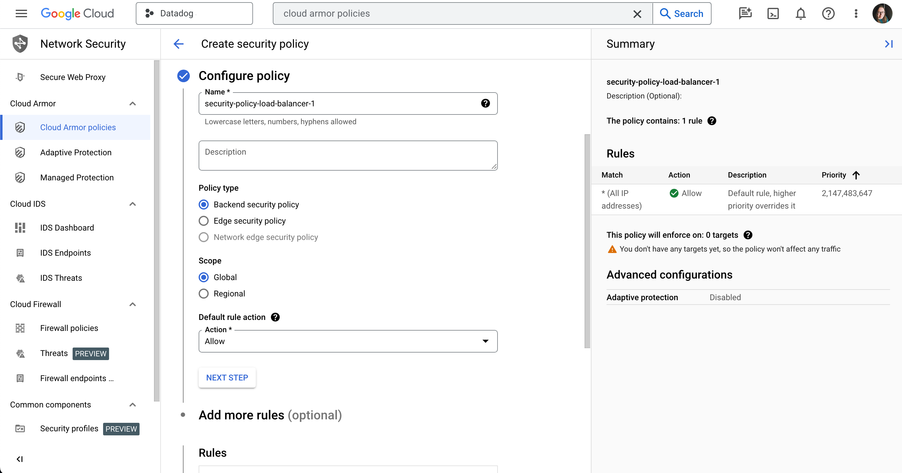 Google Cloud Armor step 1