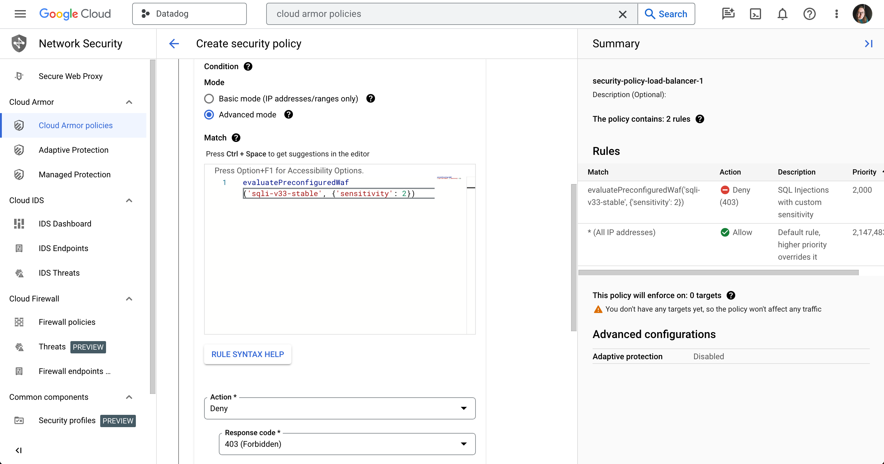 Google Cloud Armor step 2