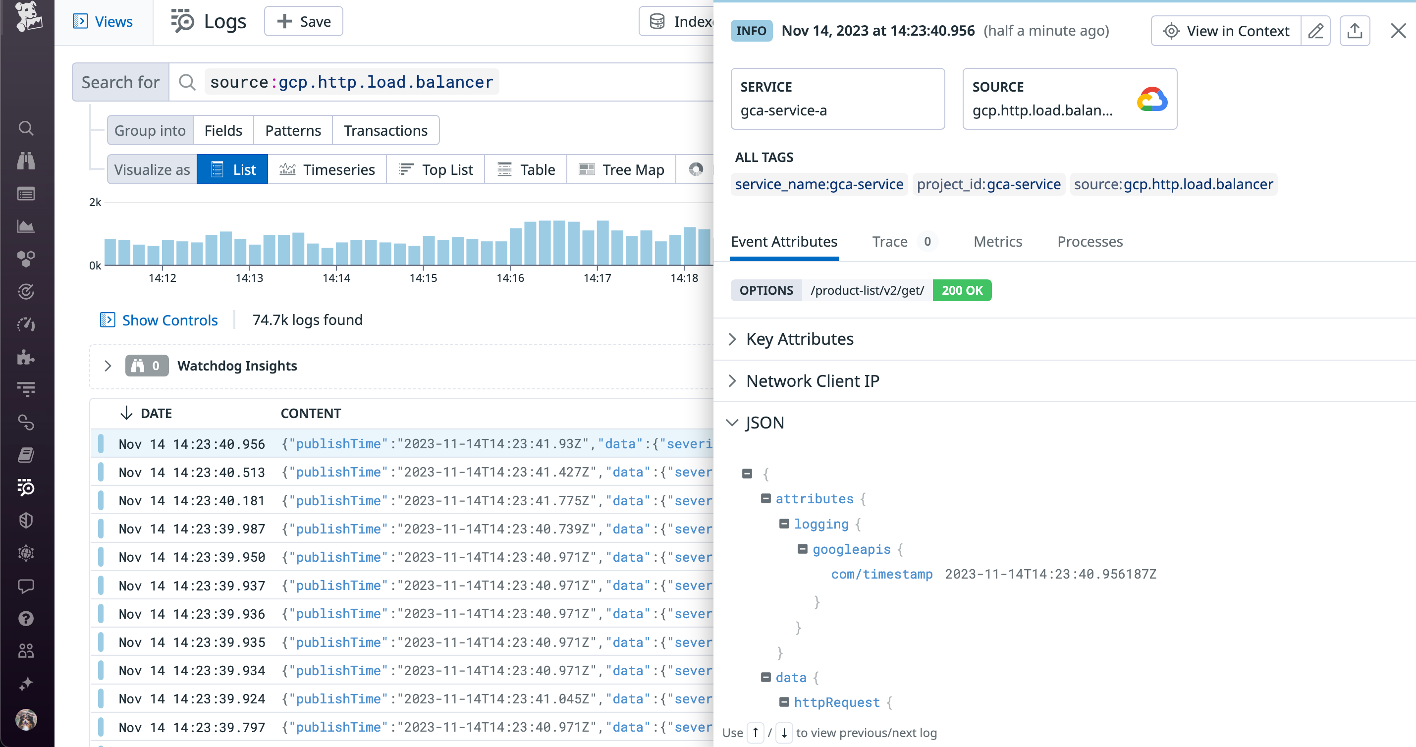 Google Cloud Armor log in Datadog