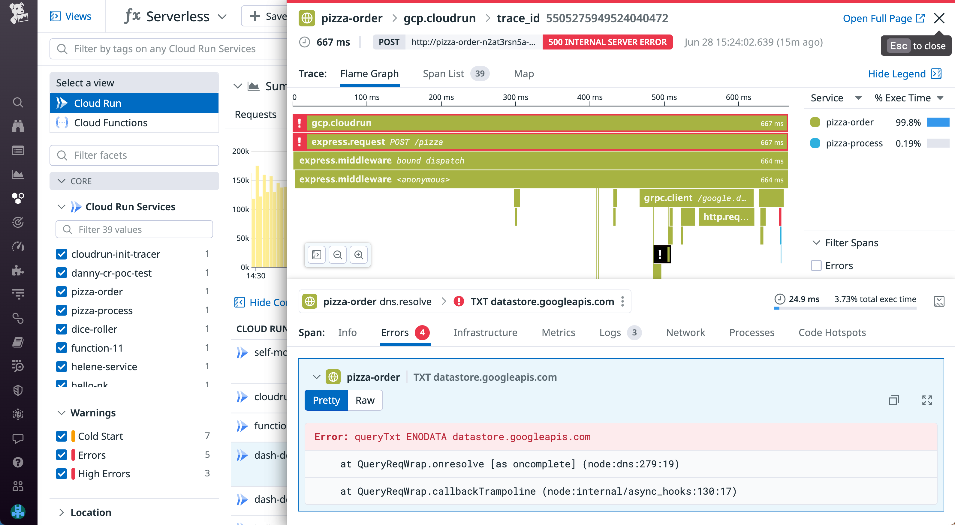 Gather additional context in the error tab.