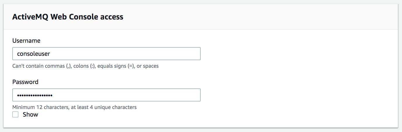 A screenshot shows the form you need to submit to create a user with access to the ActiveMQ Web Console.