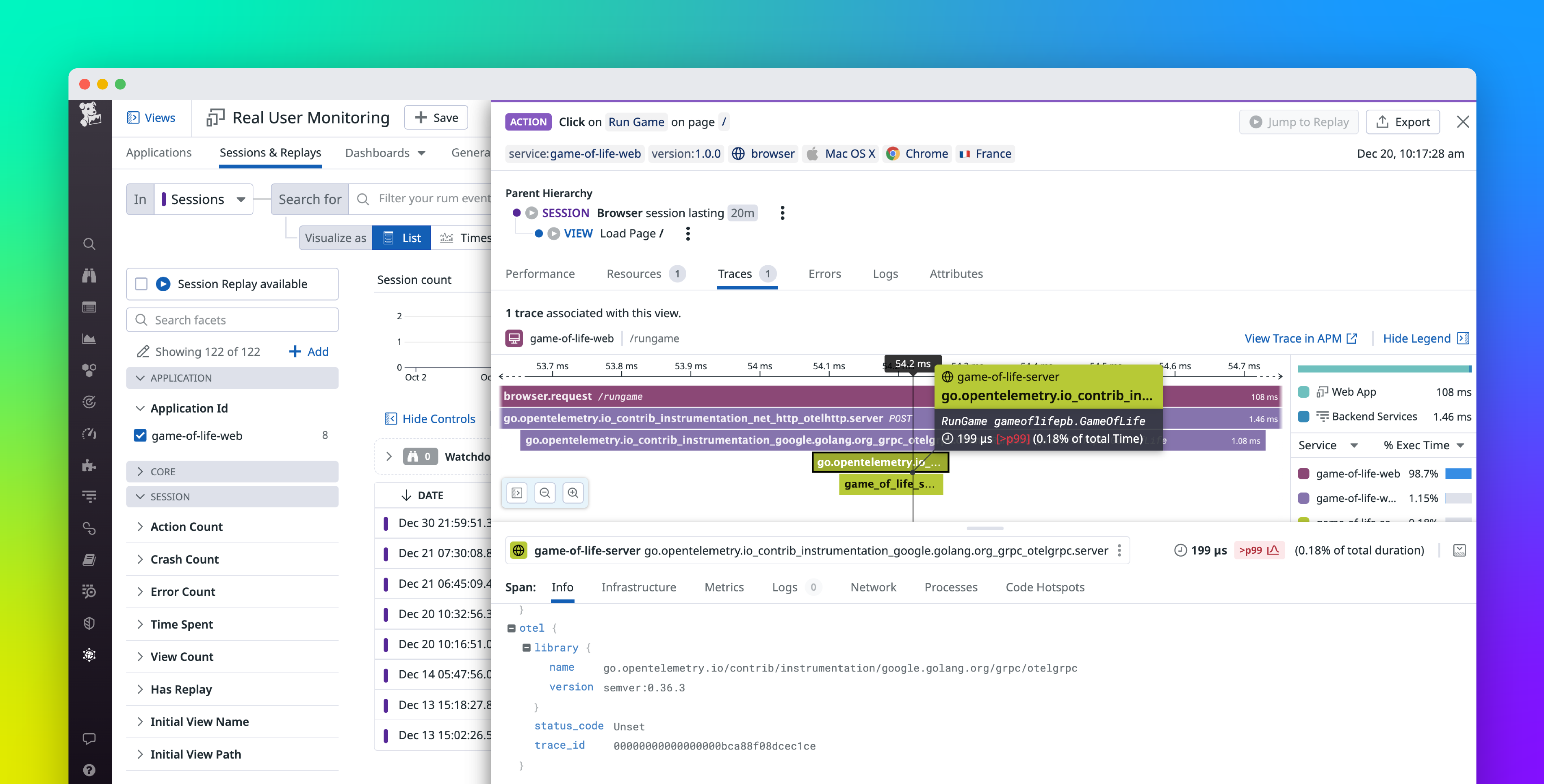 Correlate Datadog RUM events with traces from OTel-instrumented applications