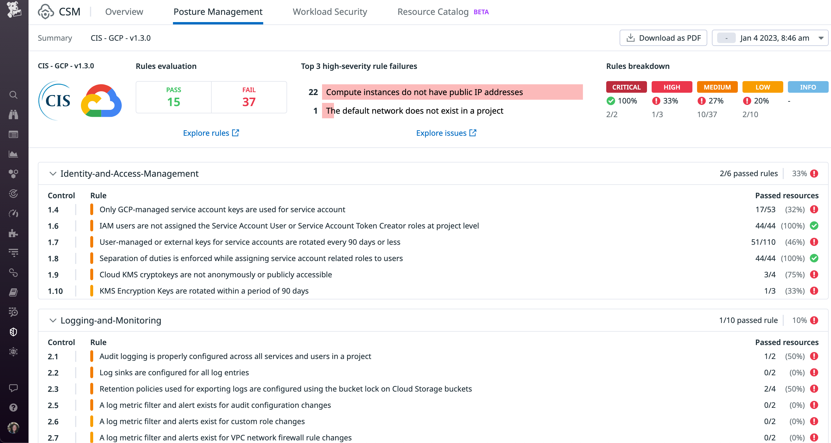 Datadog Cloud Security Misconfigurations for GCP report
