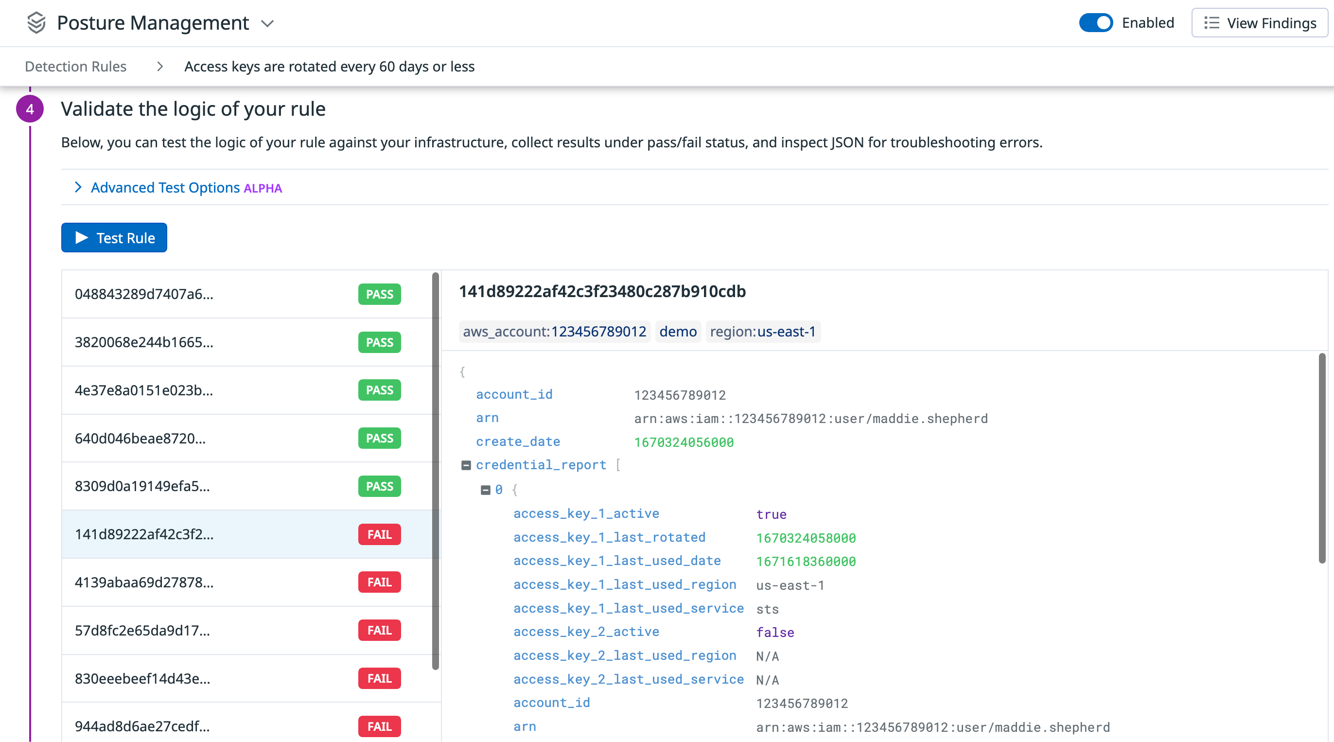 Test detection rules