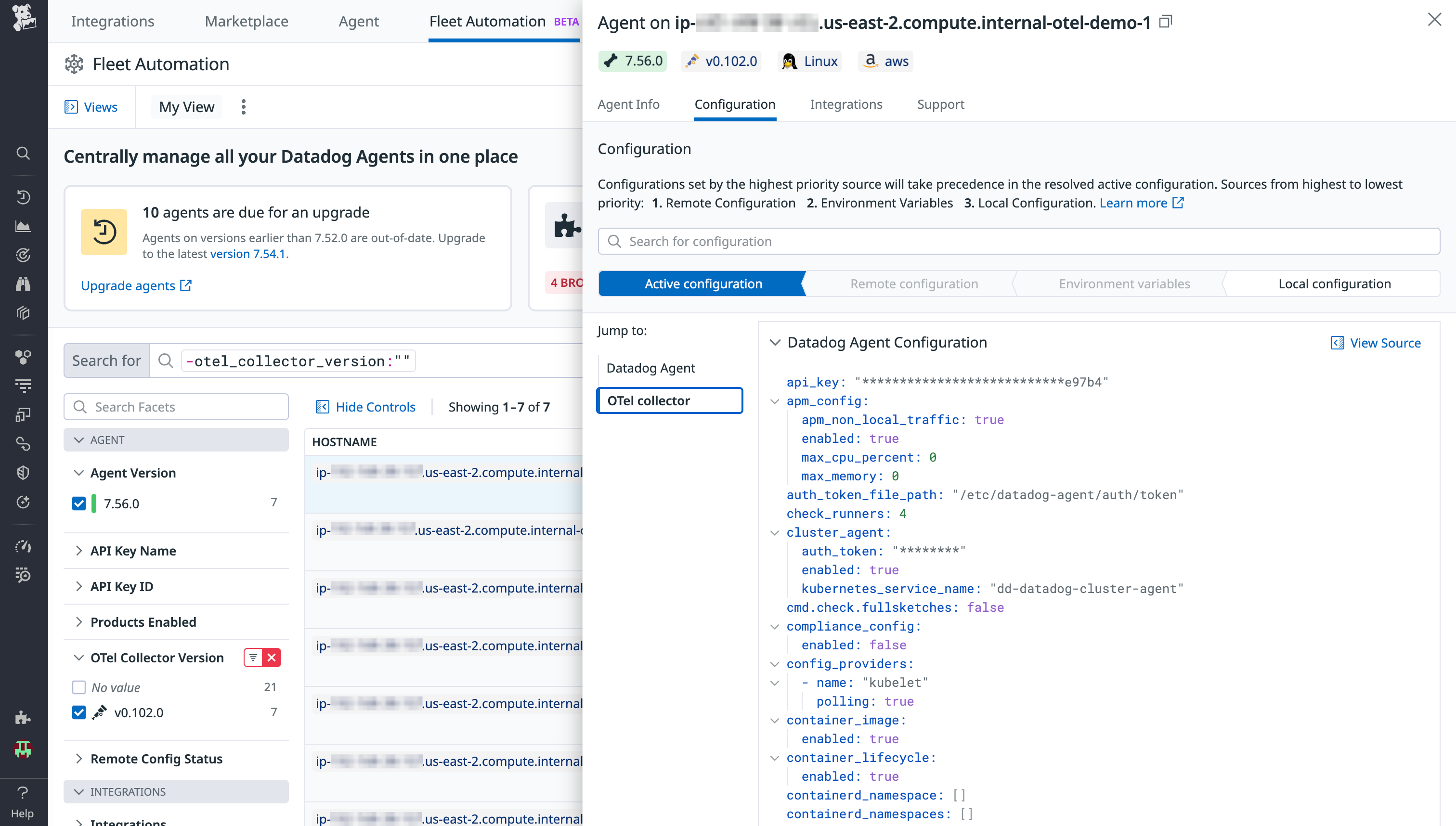 Collect OTel data with the OTel Collector in the Datadog Agent