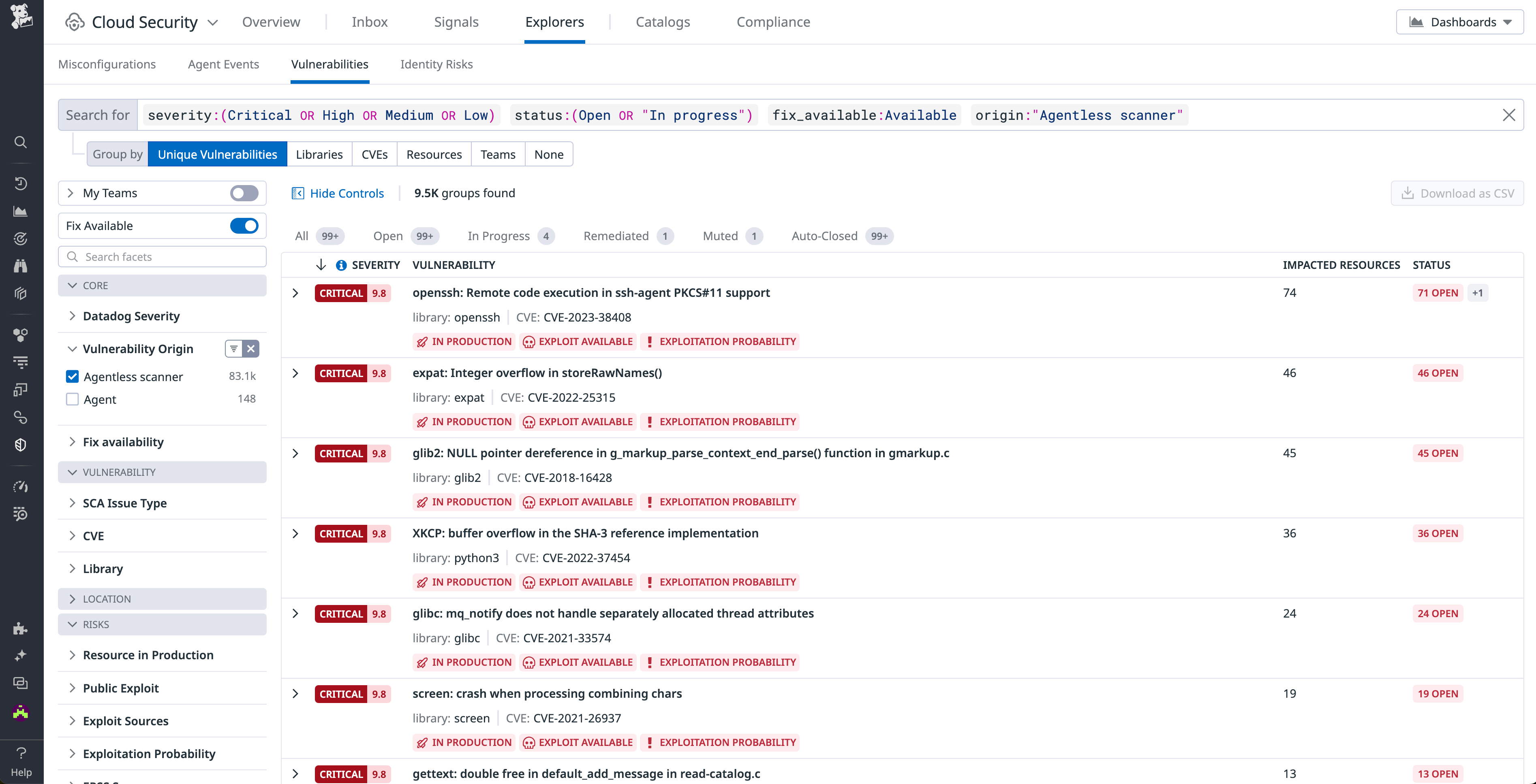 Datadog CSM with Agentless Scanner findings
