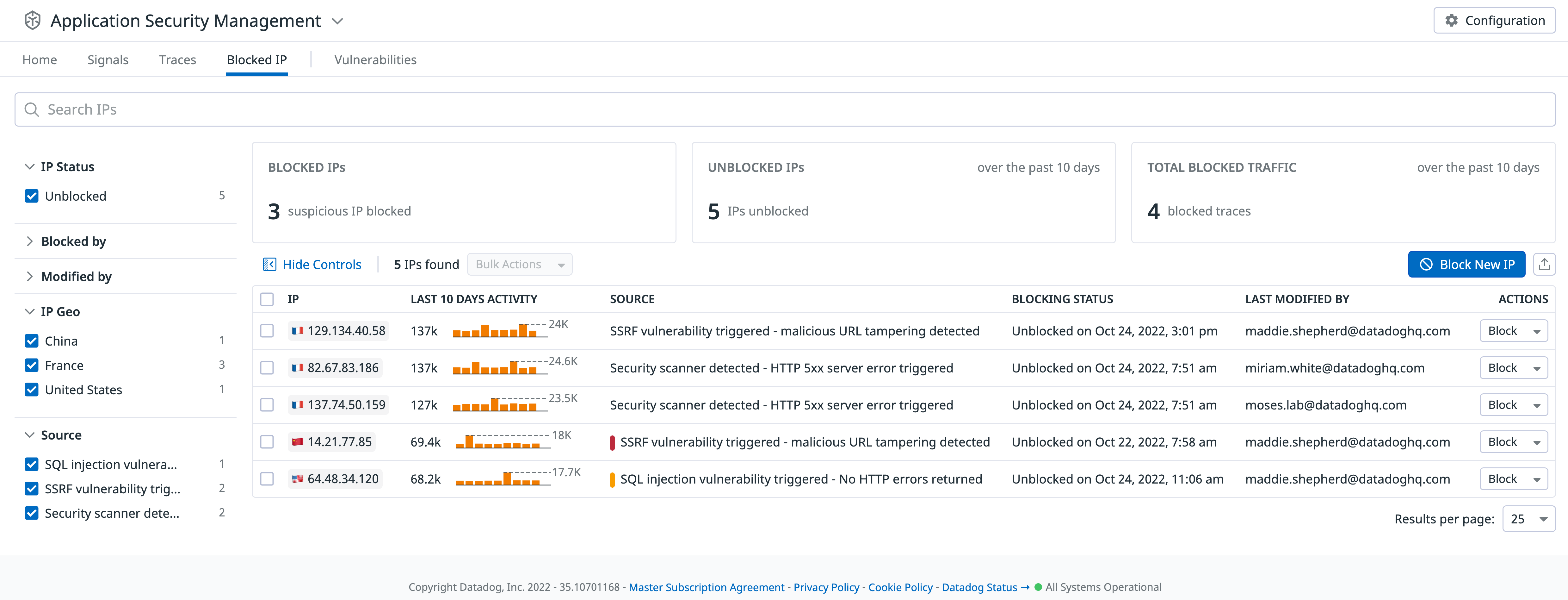 Block IP addresses directly from Datadog ASM