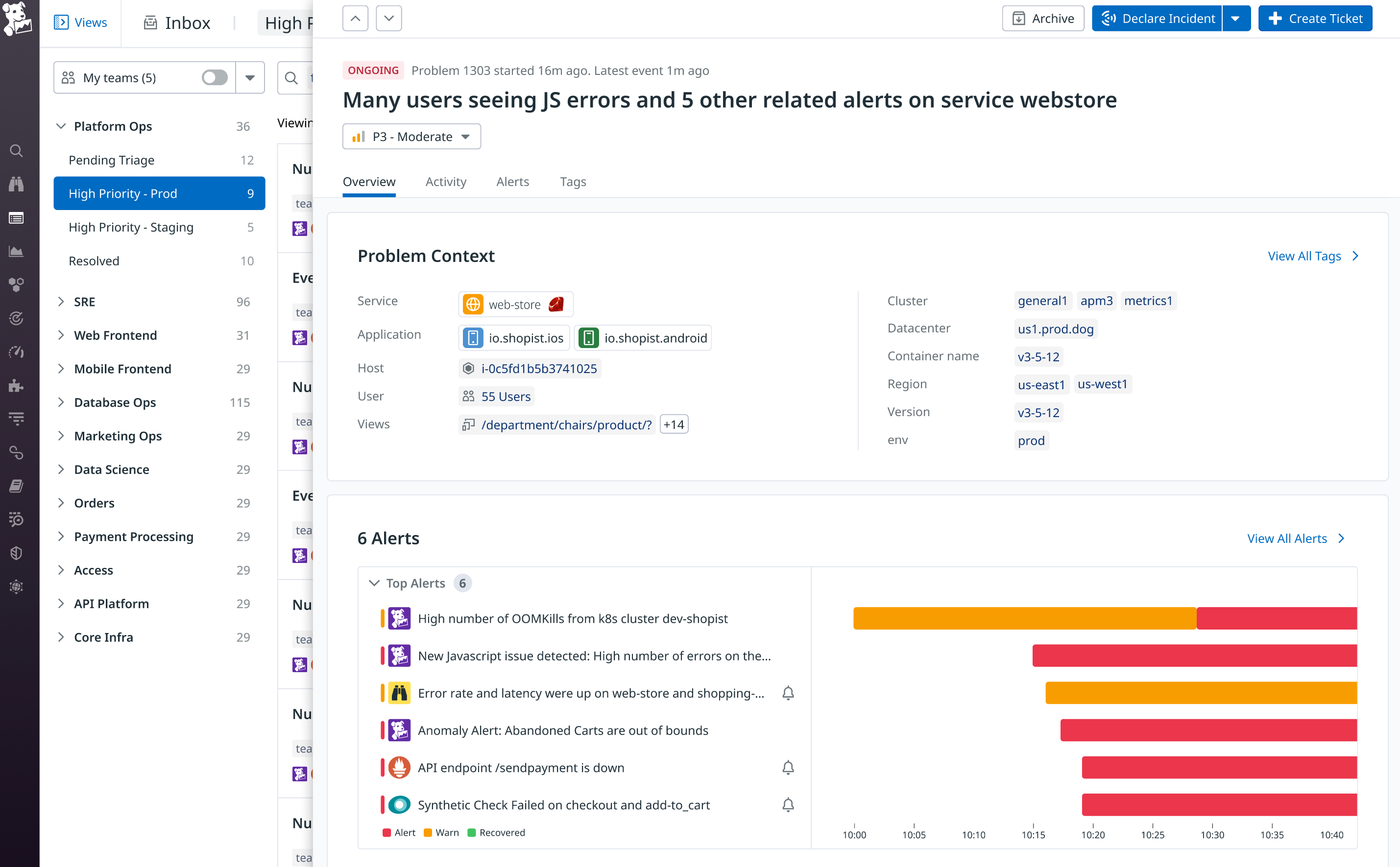 Datadog Event Management Problem View
