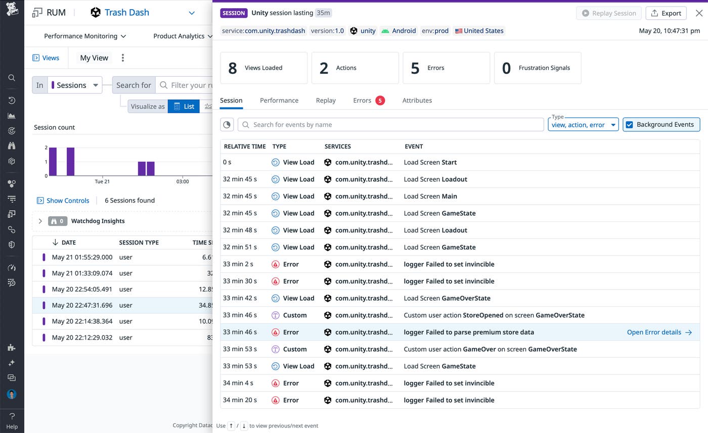 Get frontend visibility into your games with the Datadog Unity SDK. Get frontend visibility into your games with the Datadog Unity SDK.