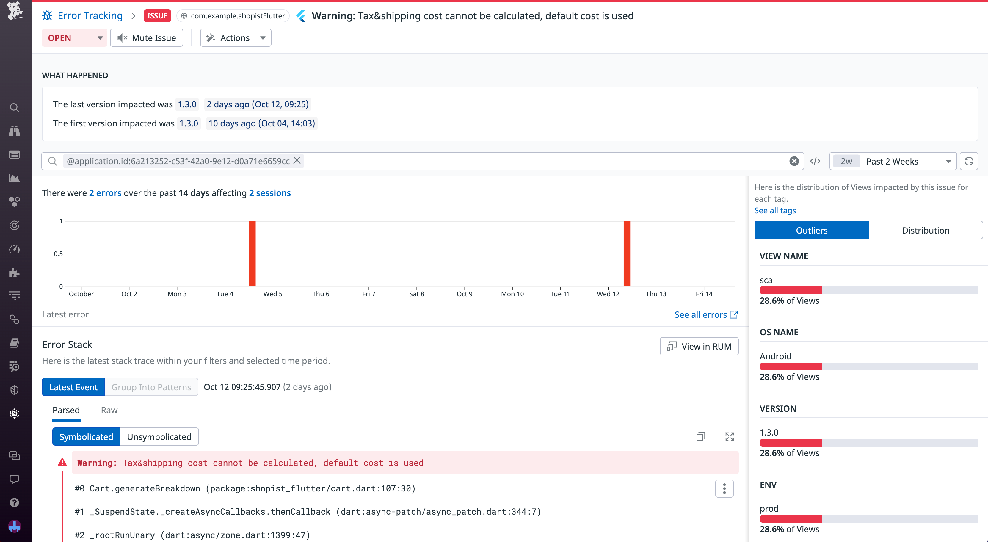 Get insight into your Flutter user sessions with Error Tracking in Mobile RUM.