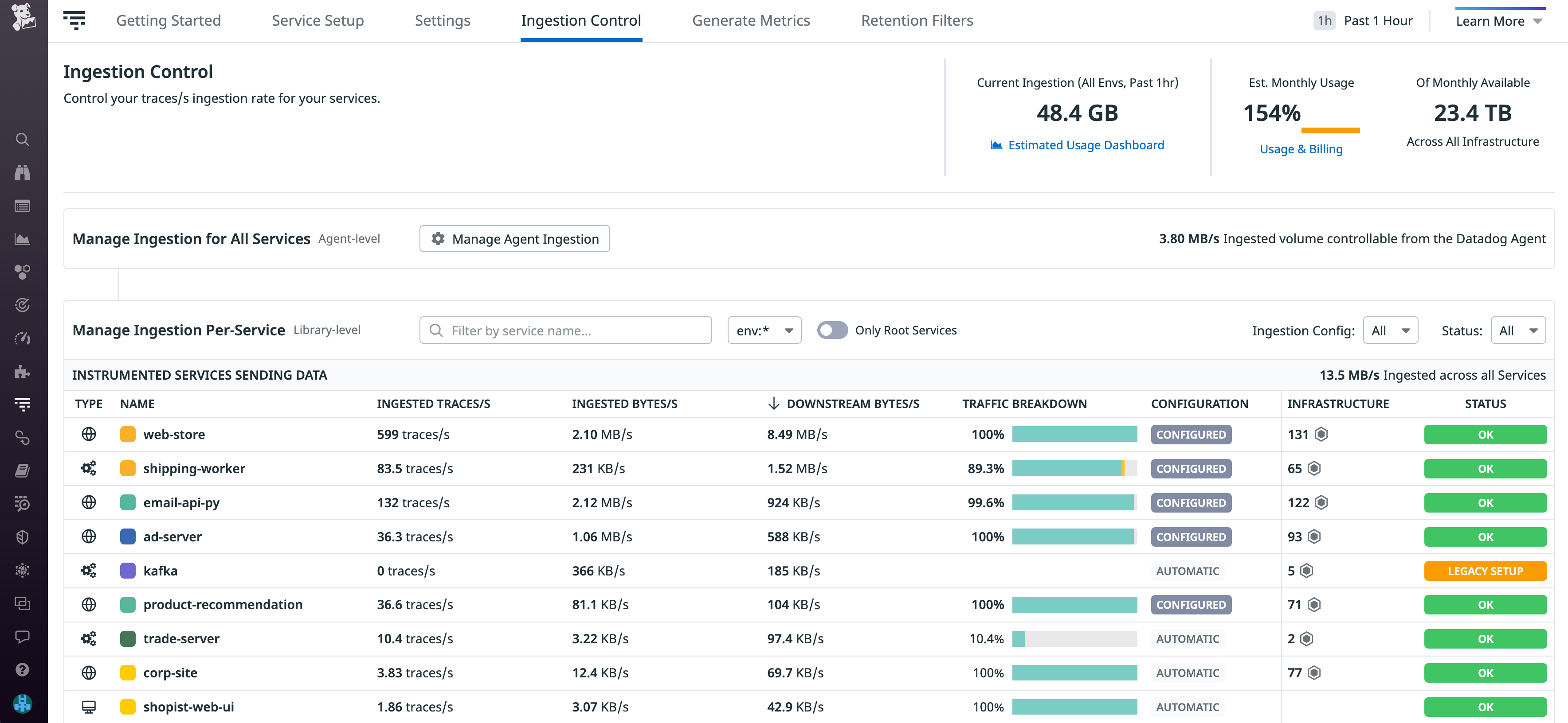 Remotely configure your APM sampling rate within the Datadog platform.