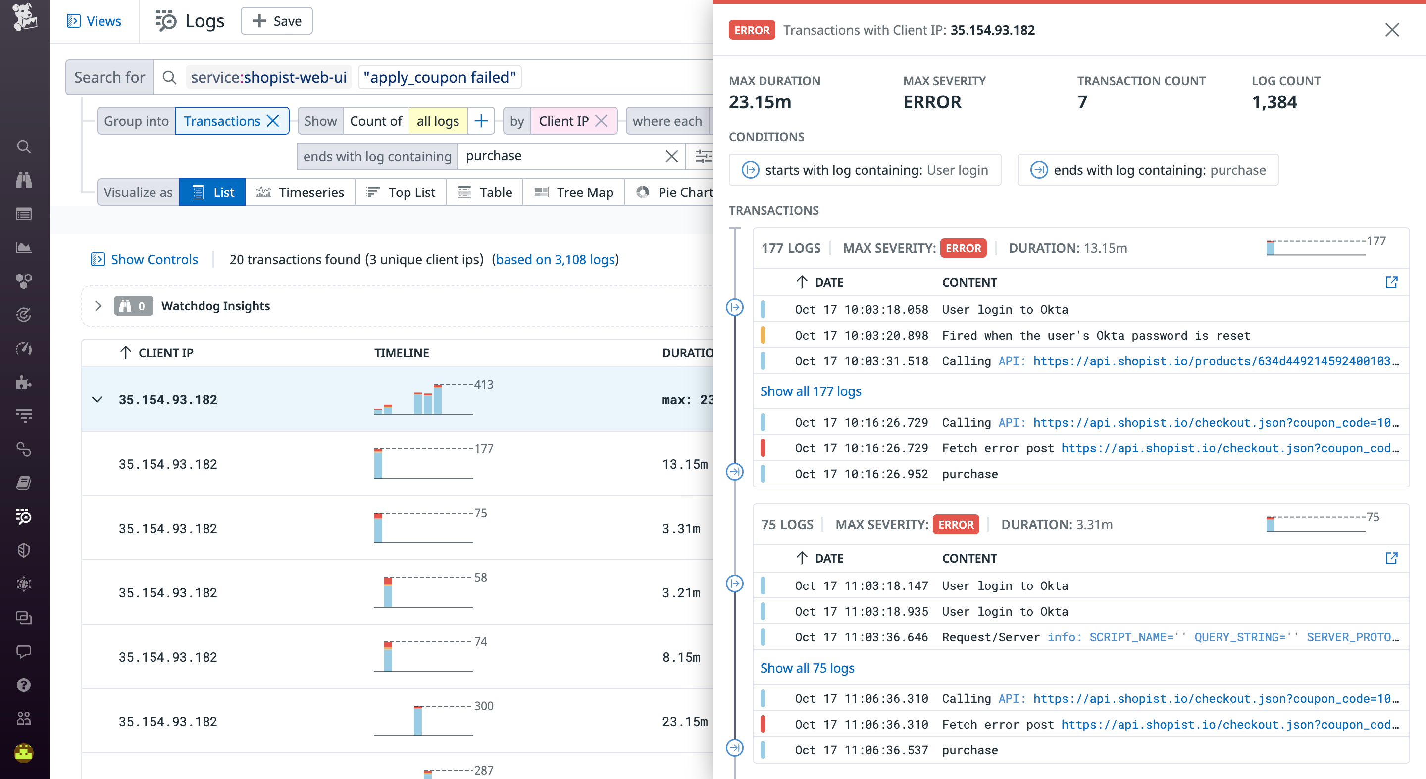built multi-step queries for log transactions