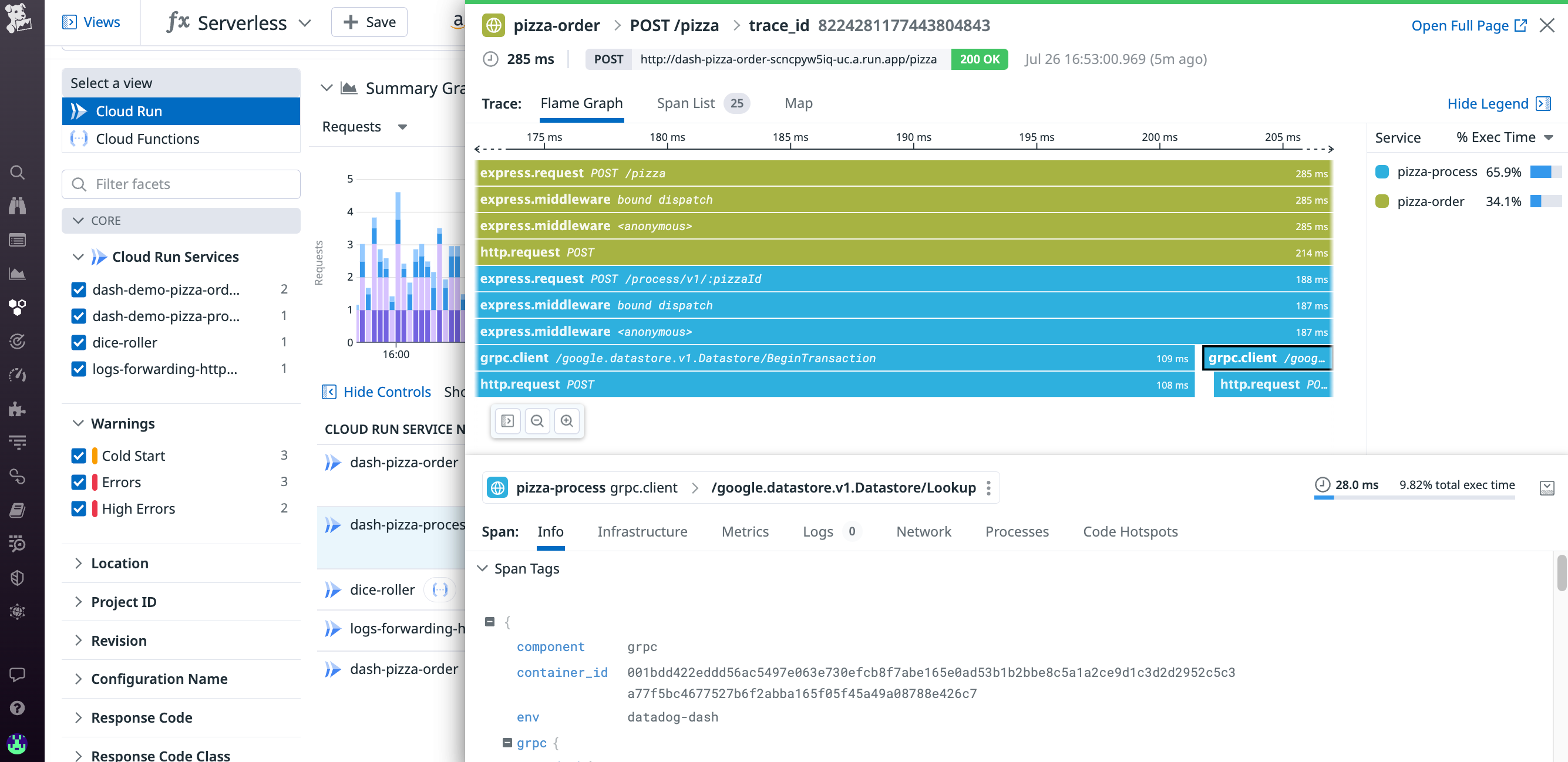 You can now view Cloud Function traces alongside any of their associated metrics and logs you may already be monitoring.