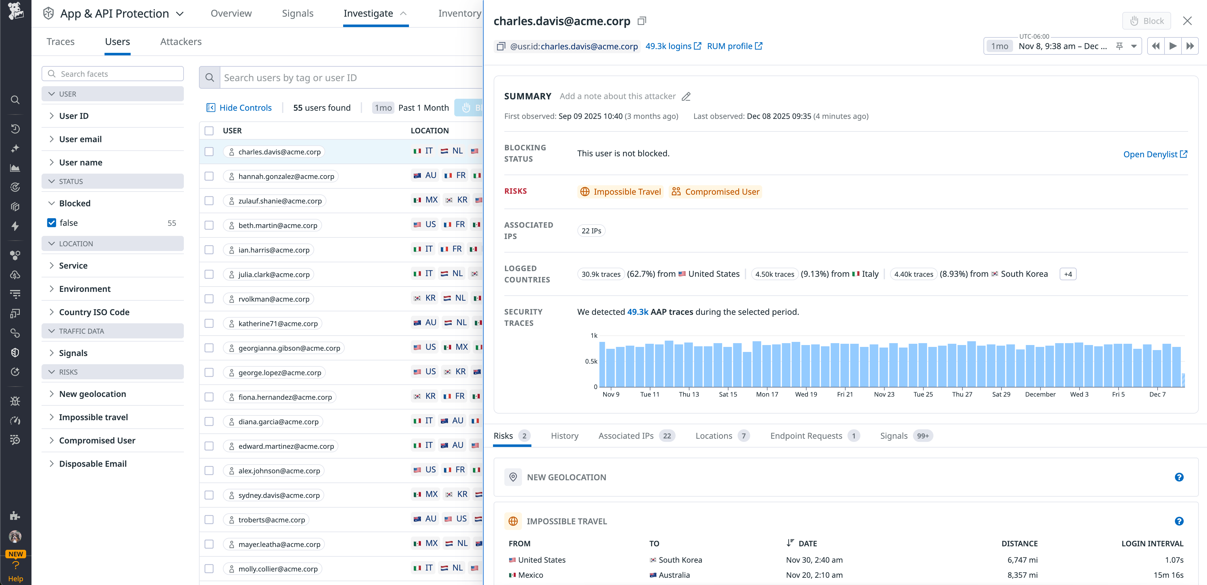 Automatically enrich detected attacks with the authenticated user data.