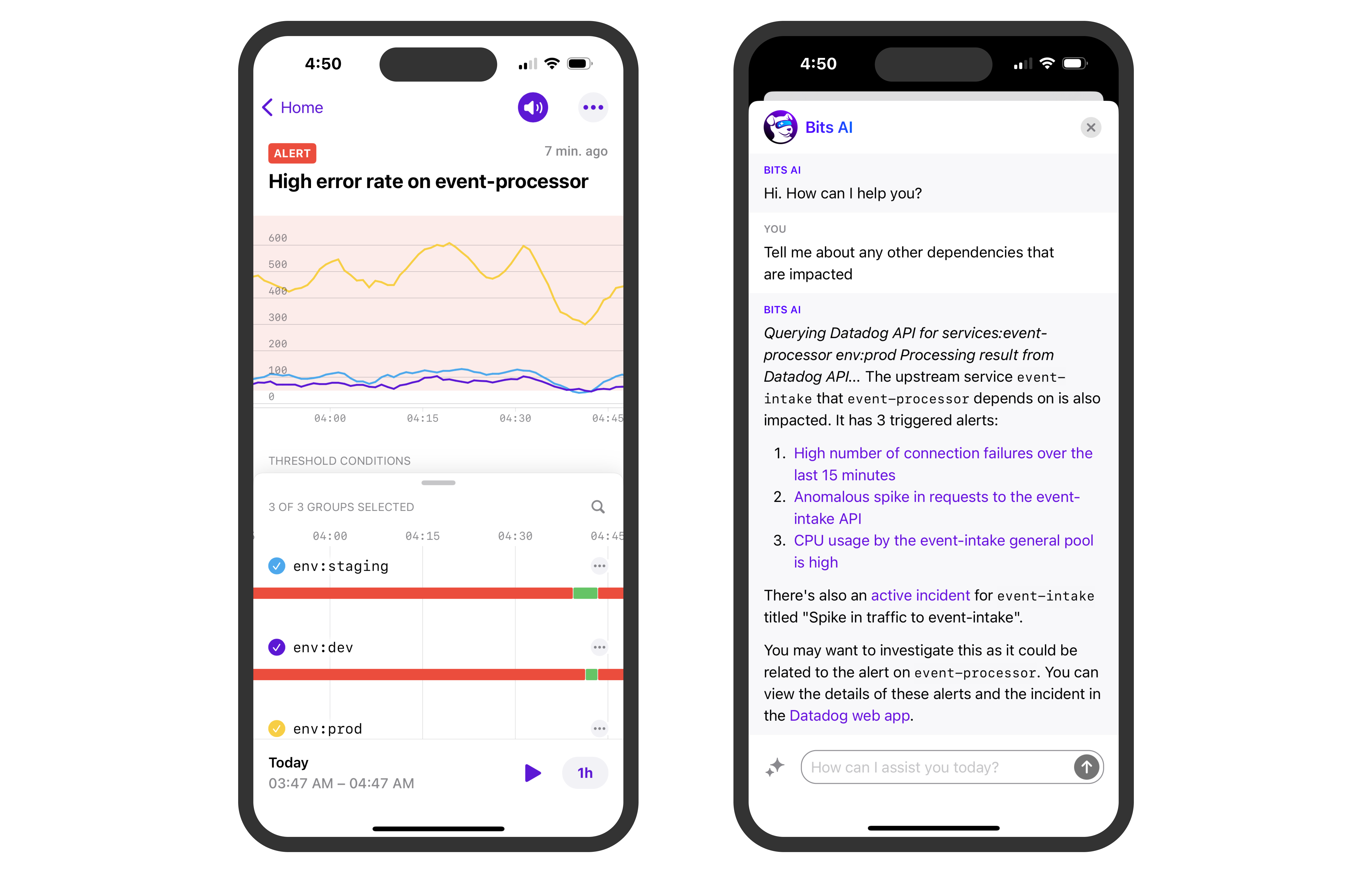 You can use Bits AI in the Datadog mobile app to investigate issues before signing on.