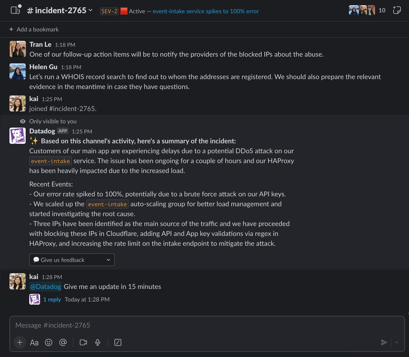 Bits AI automatically provides incident summaries to quickly bring responders up to speed Bits AI automatically provides incident summaries to quickly bring responders up to speed