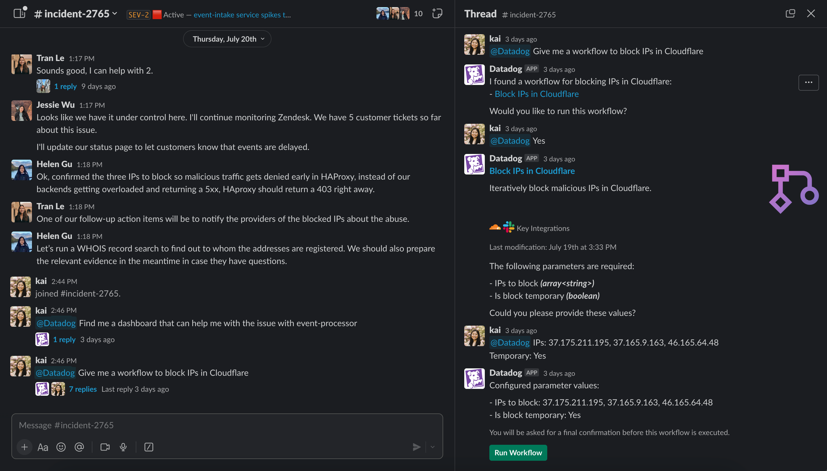 You can use Bits AI to quickly find and trigger relevant workflows to remediate issues.