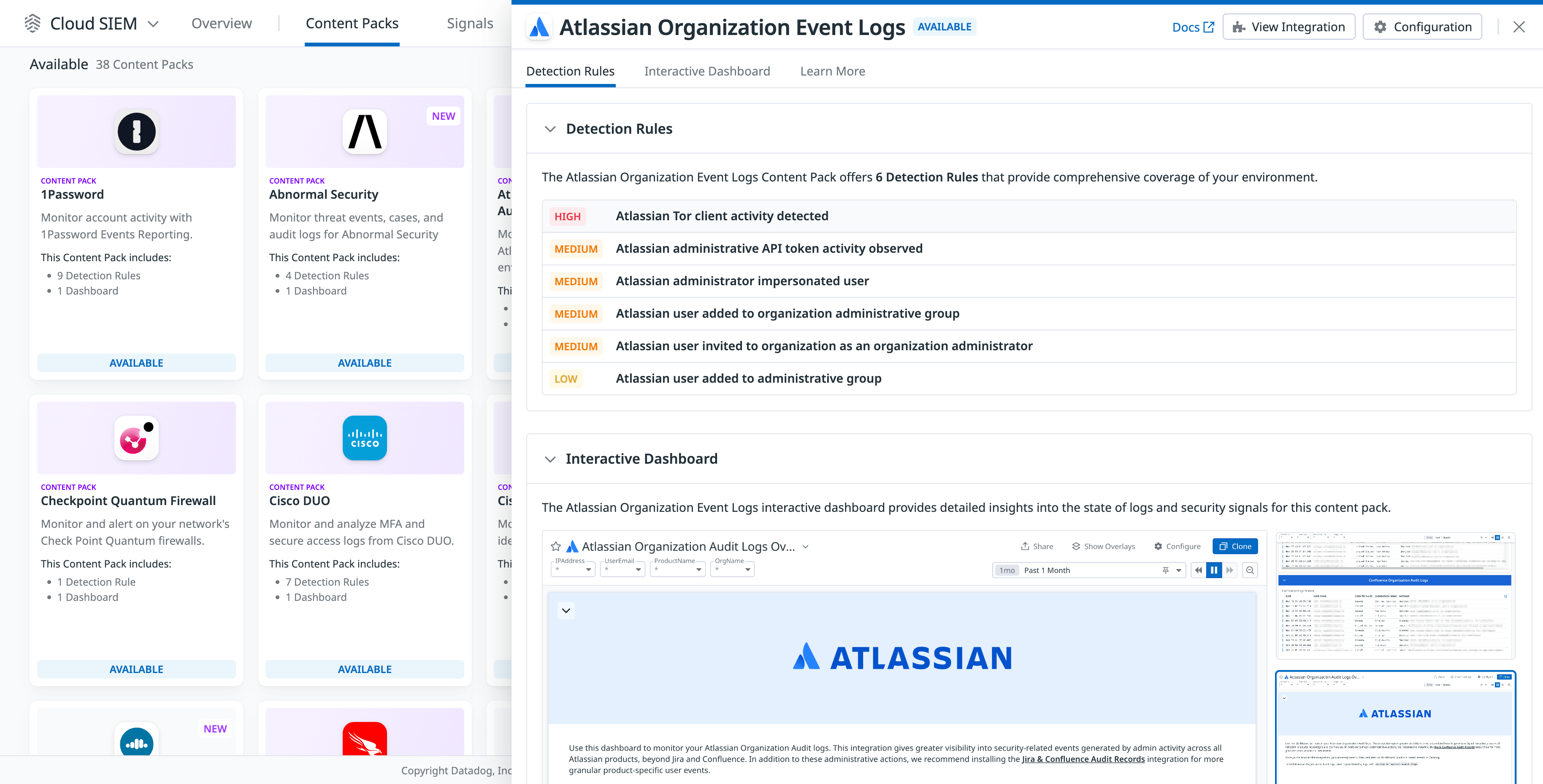 Atlassian Organization Event Logs Cloud SIEM Content Pack.