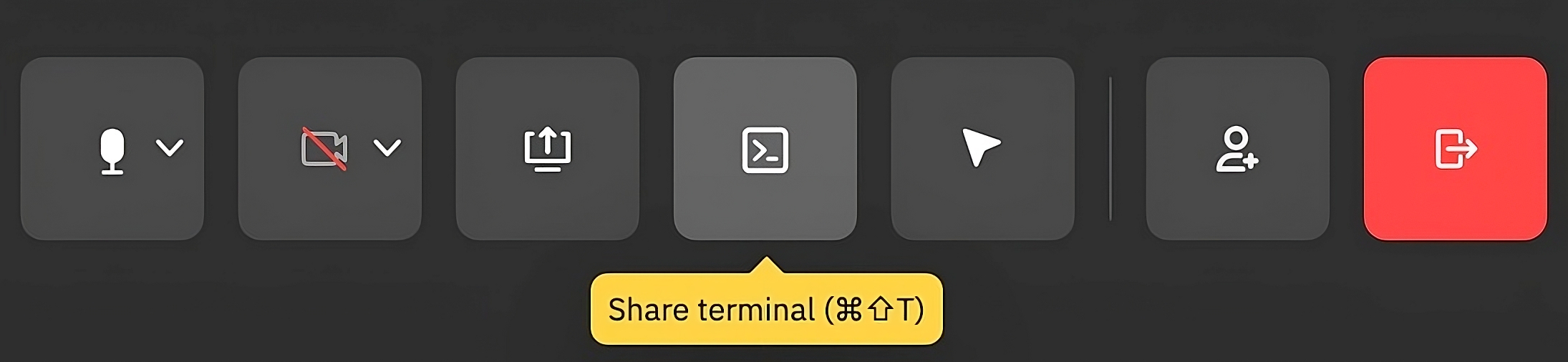CoScreen menu showing a Share Terminal button
