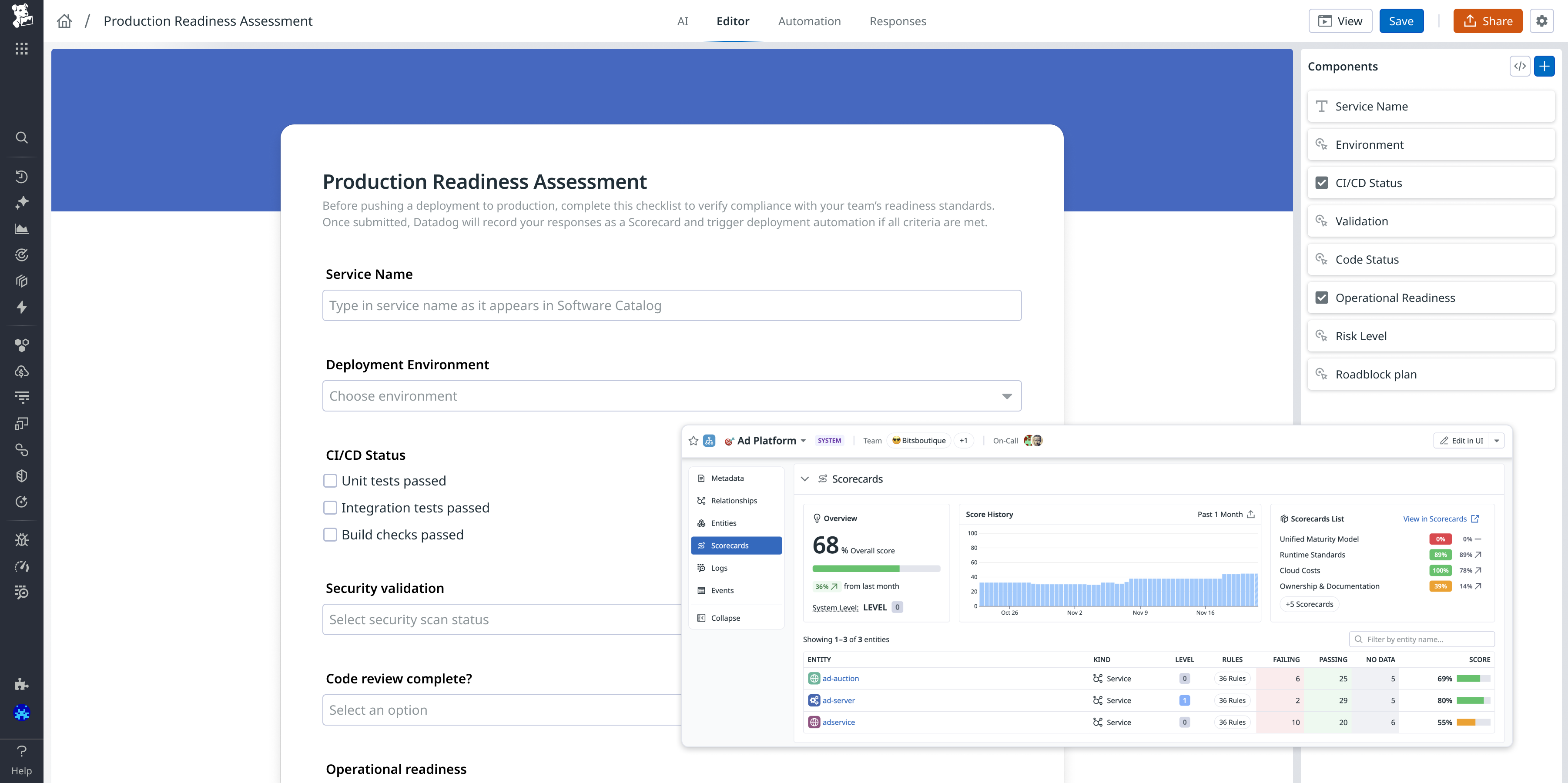 A screenshot of a pre-deployment form to confirm production readiness during code review.